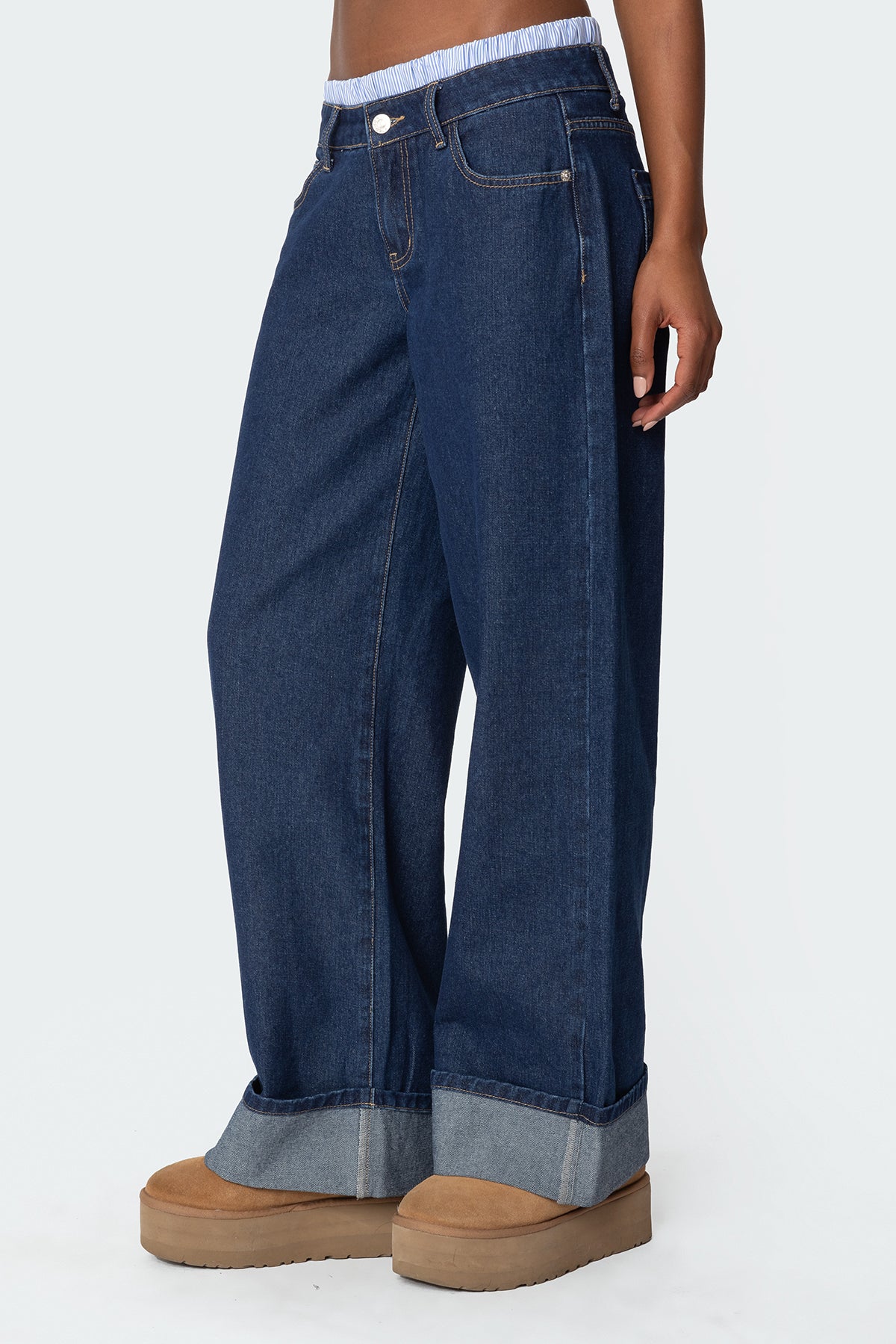 Striped Boxer Detail Low Rise Baggy Jeans - Image 4