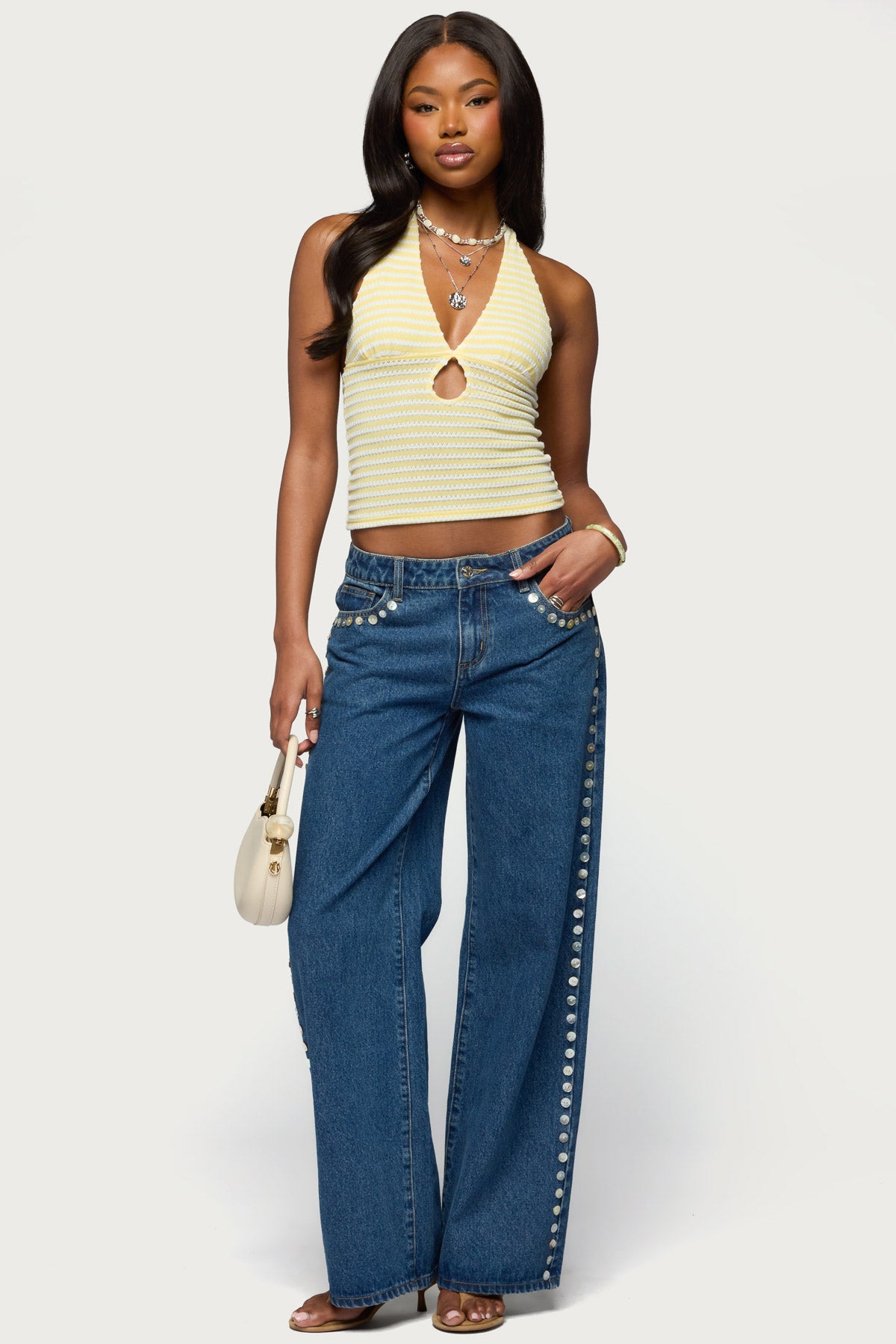 Maylah Keyhole Striped Textured Halter Top - Image 2