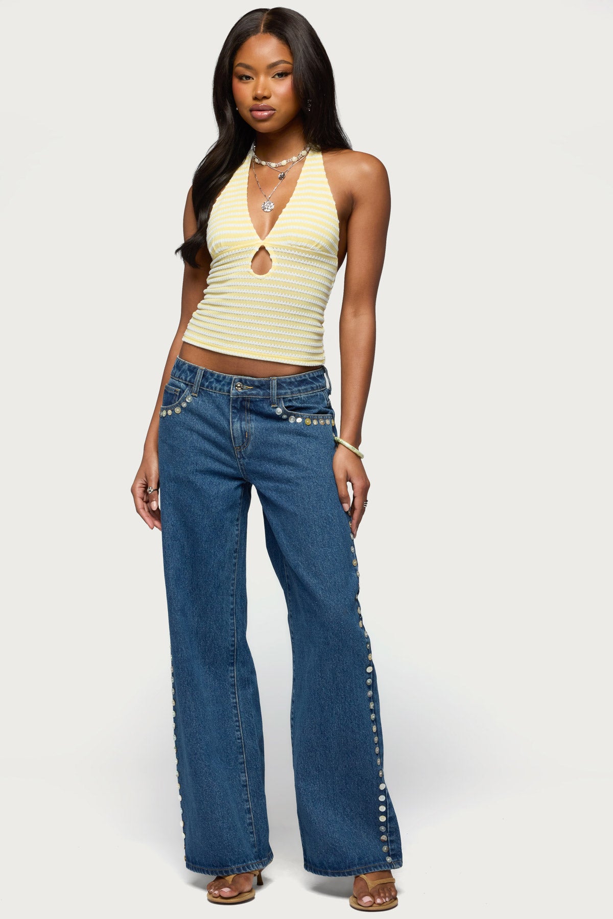 Maylah Keyhole Striped Textured Halter Top - Image 5