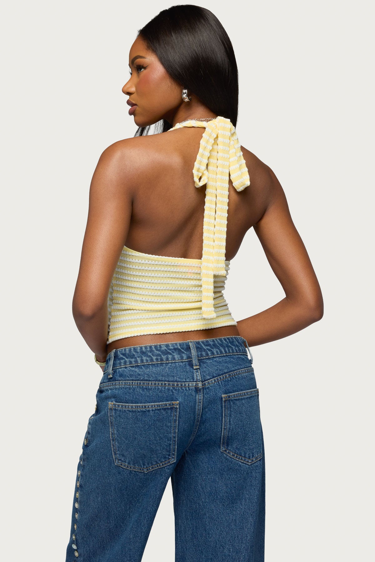 Maylah Keyhole Striped Textured Halter Top - Image 4