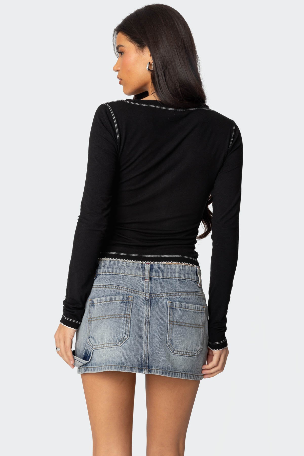Yael Contrast Stitch Henley Top - Image 4