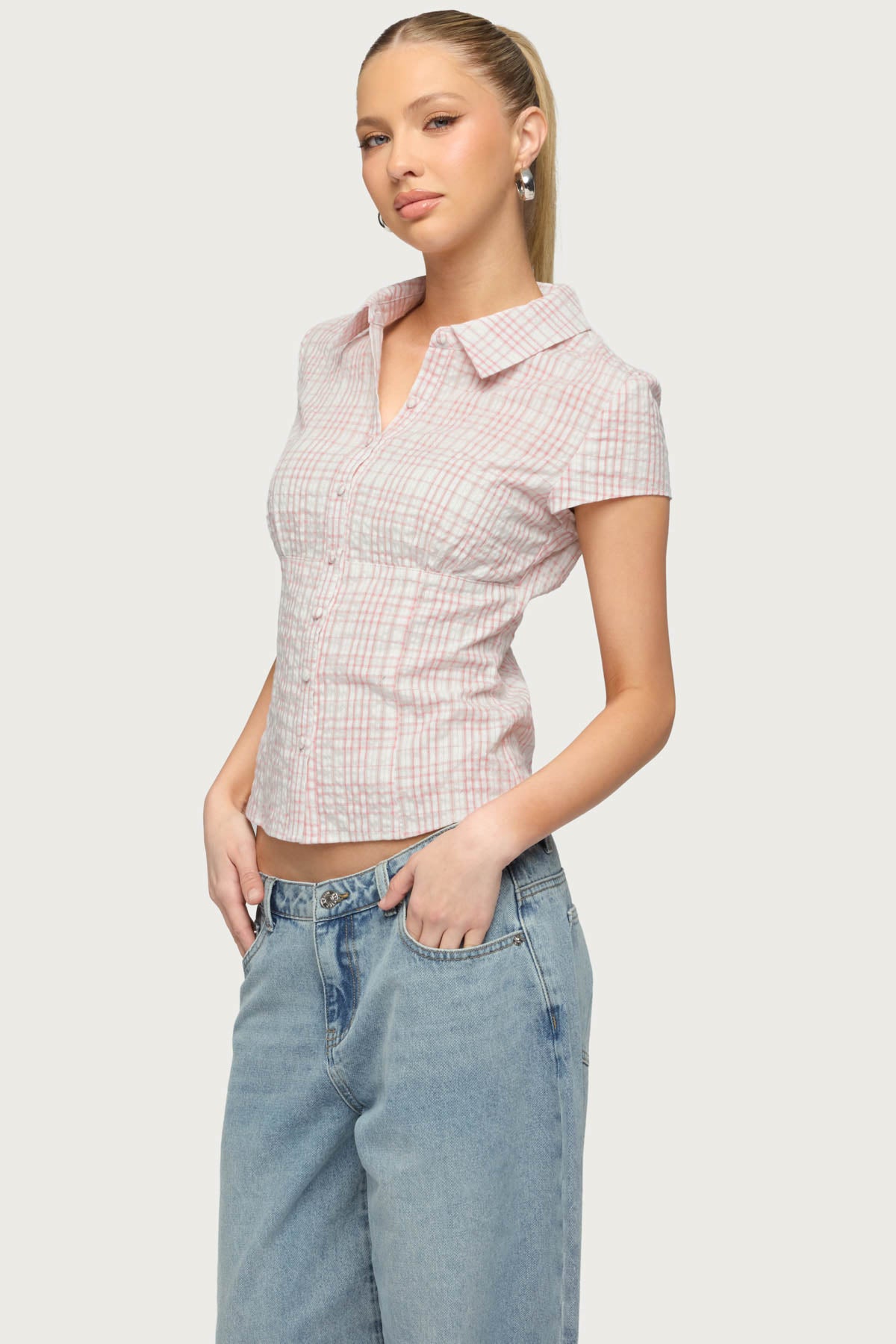 Naiah Plaid Tailored Button Up Shirt - Image 3