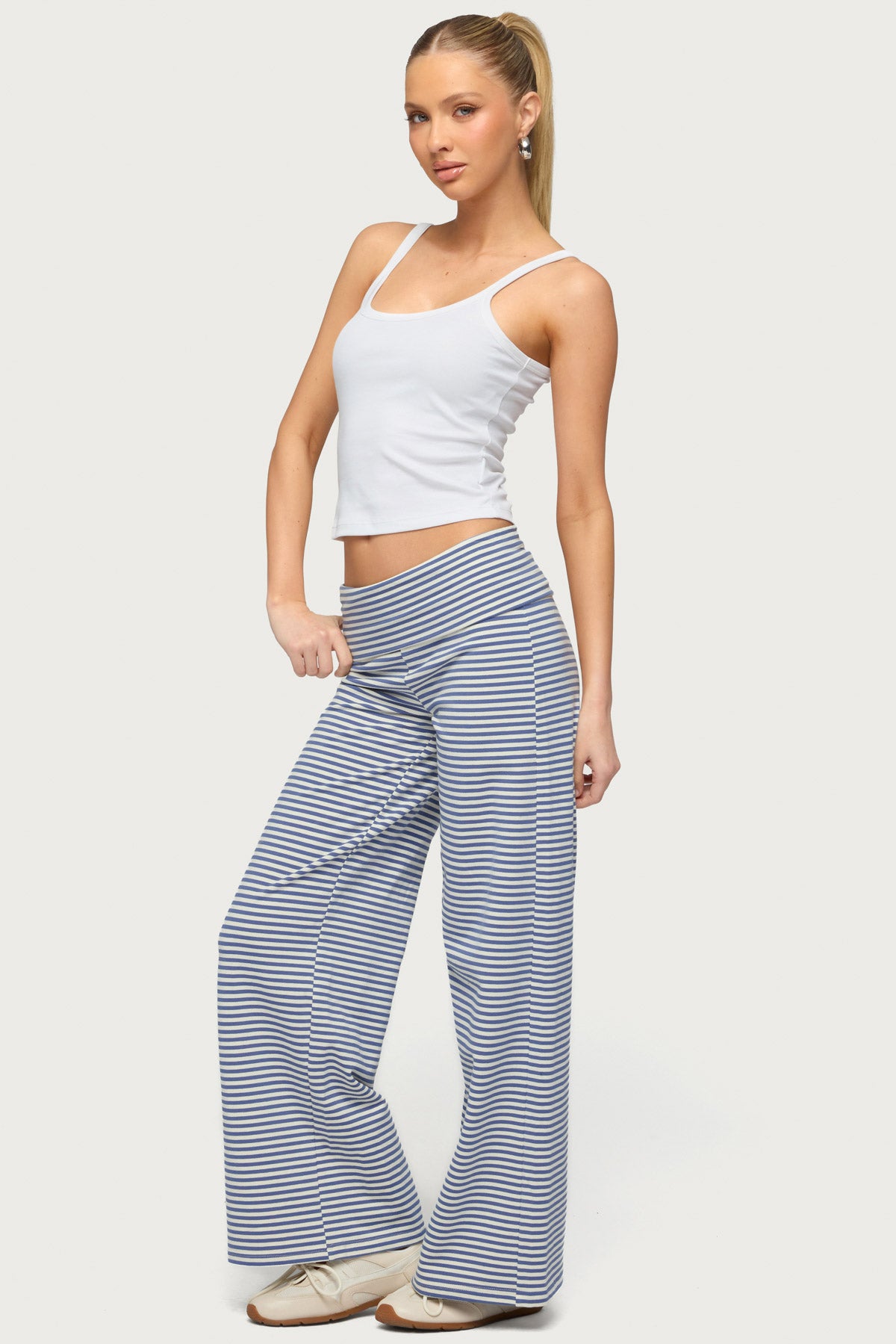 Petite Lilah Striped Fold Over Pants - Image 5