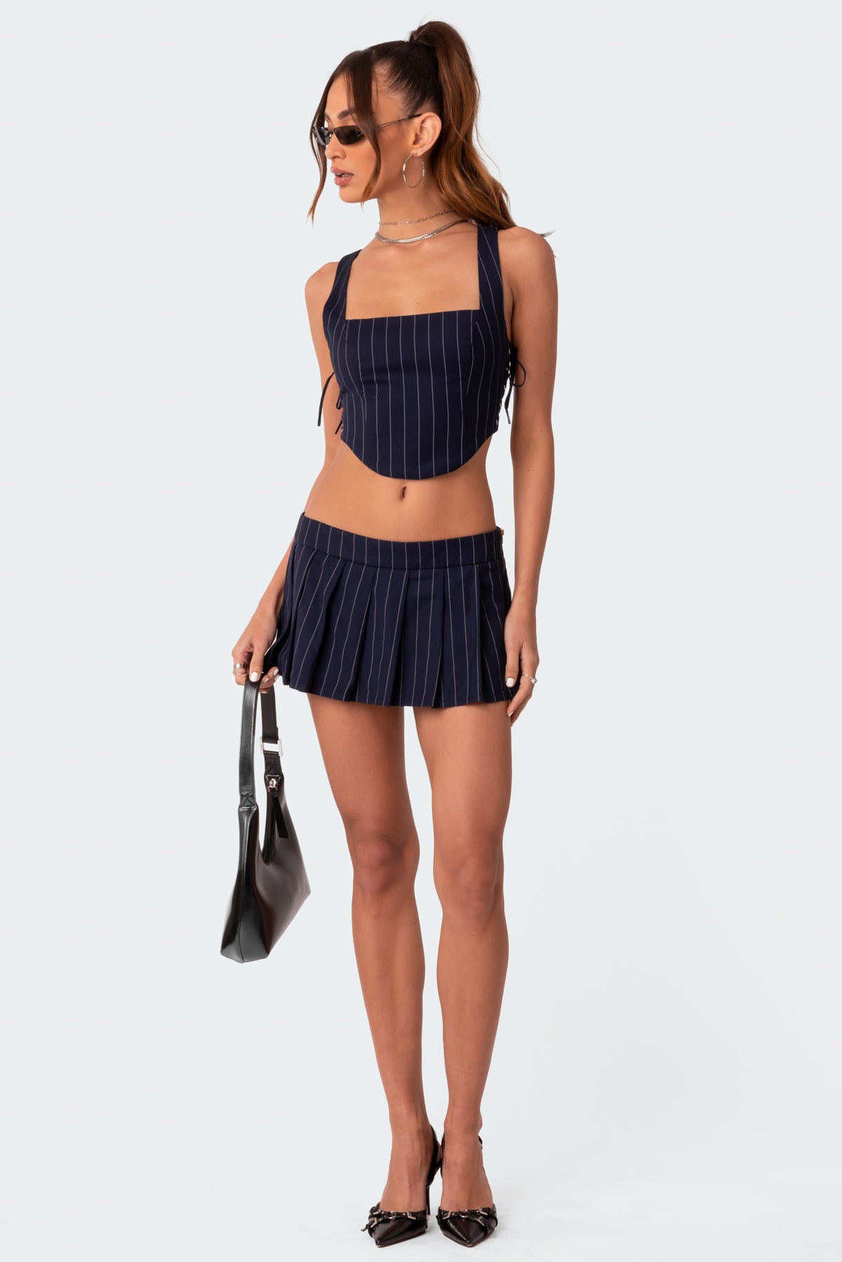 Pinstripe Side Lace Up Corset - Image 2