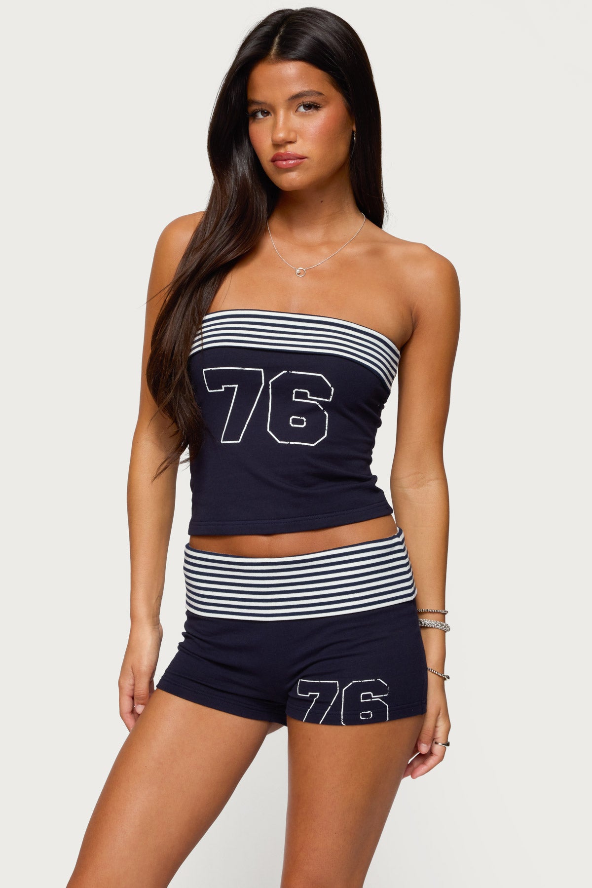 76 Stripey Fold Over Tube Top