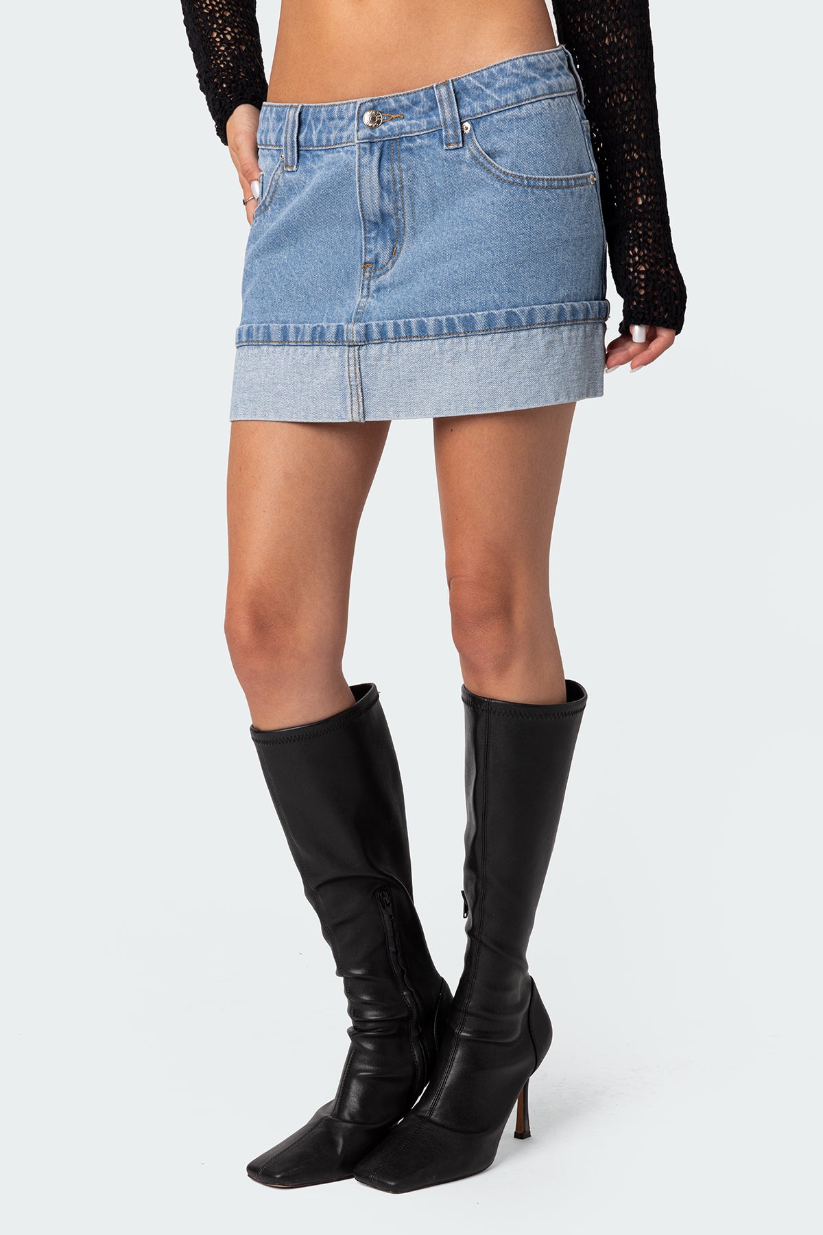 Folded Denim Mini Skirt - Image 3