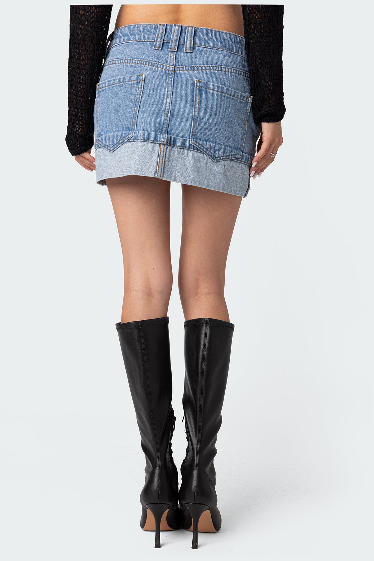 Folded Denim Mini Skirt - Image 4