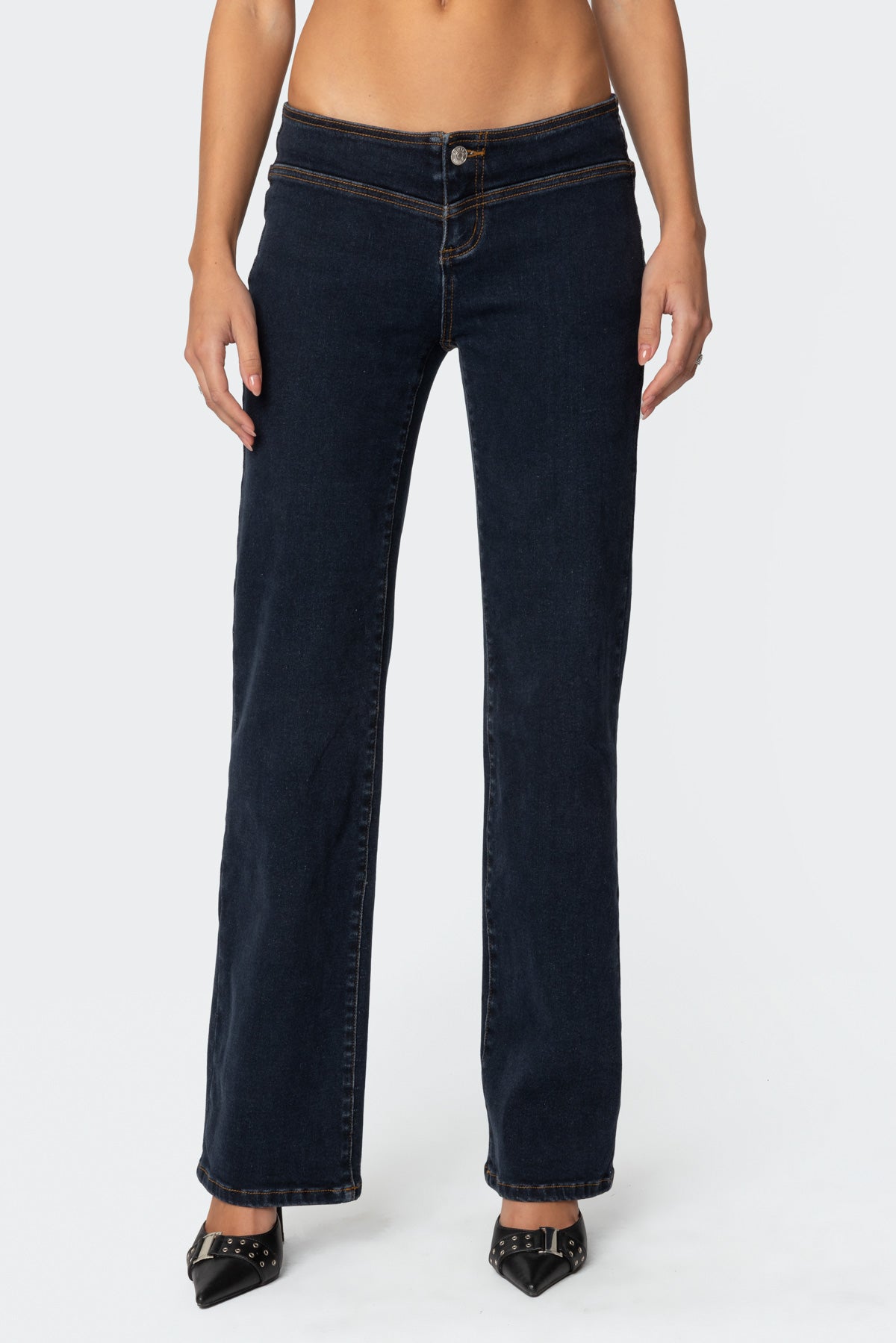 Ribbon Lace Up Low Rise Straight Leg Jeans - Image 3
