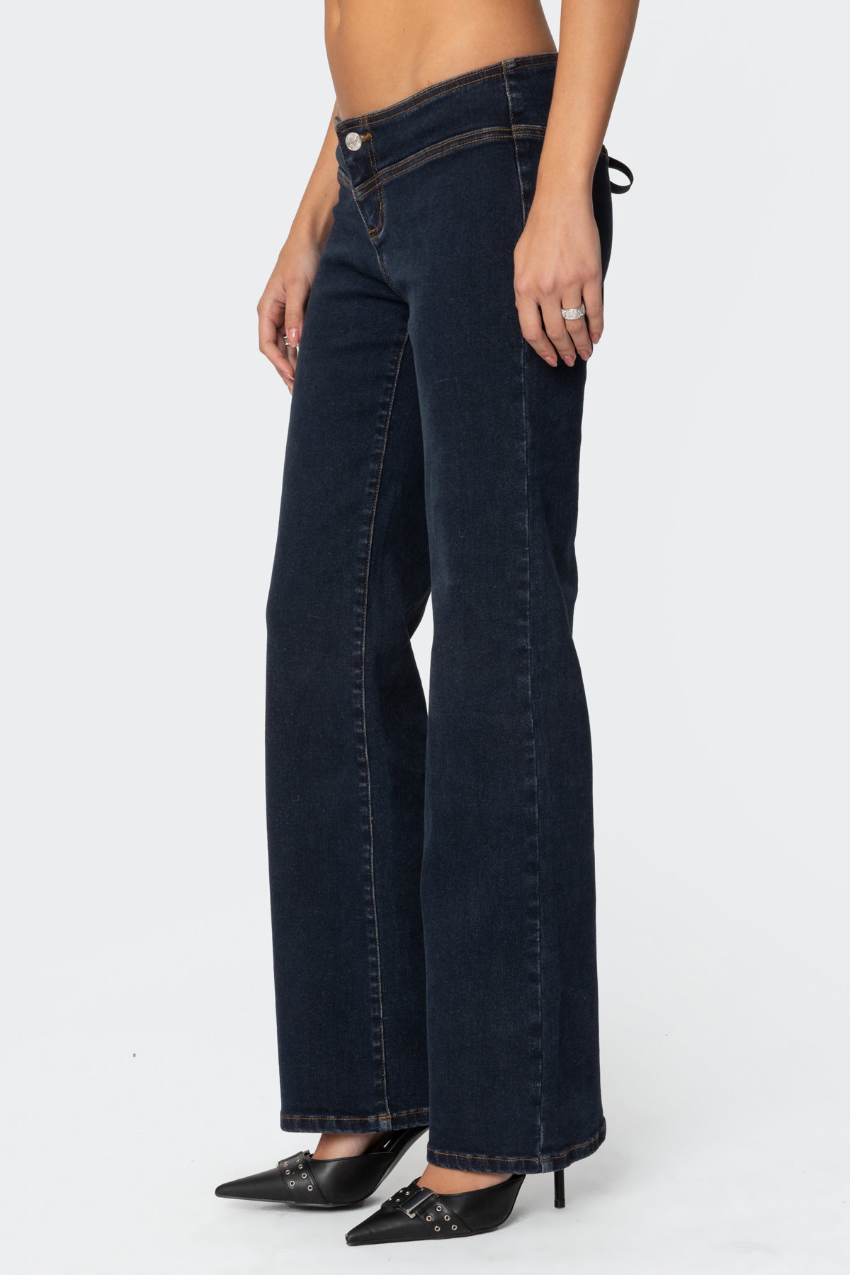 Ribbon Lace Up Low Rise Straight Leg Jeans - Image 4