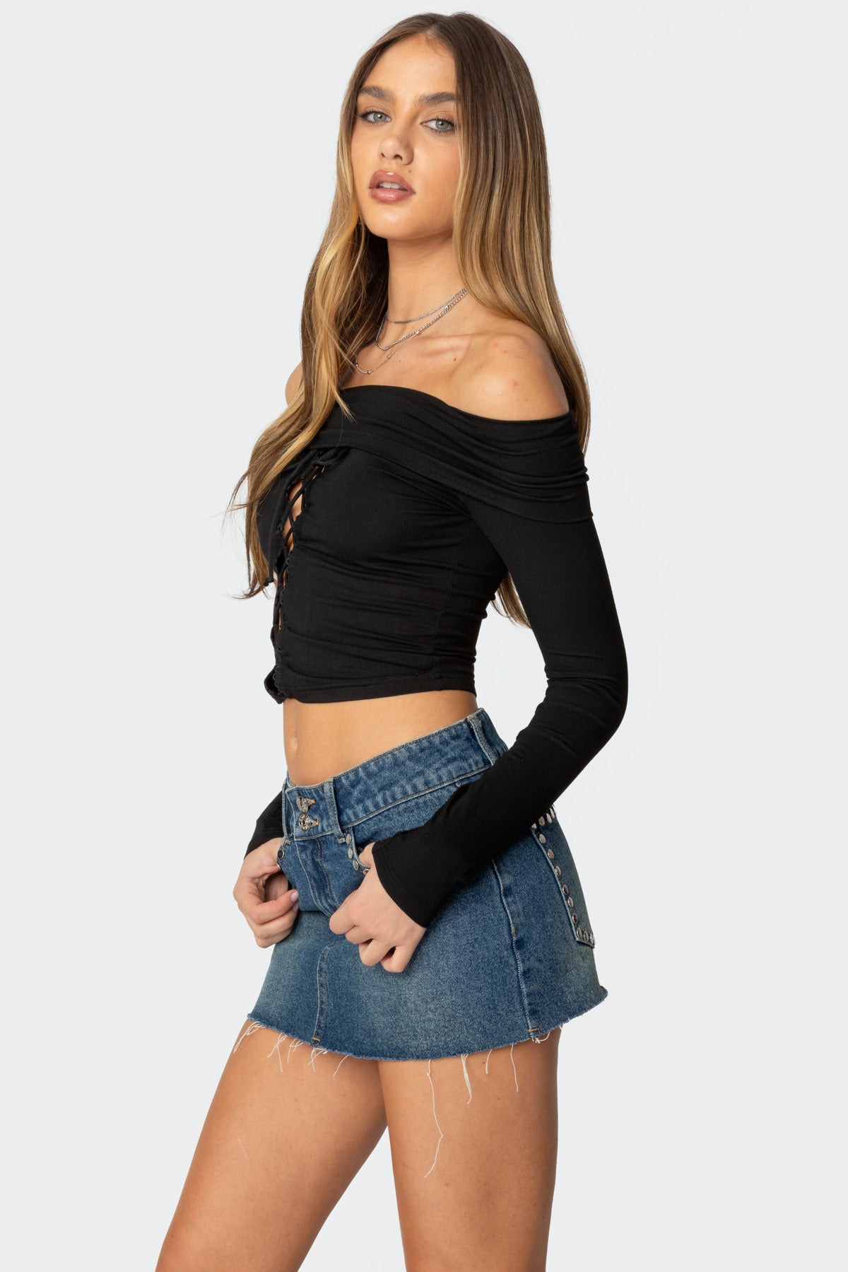 Lace Up Fold Over Top - Image 3