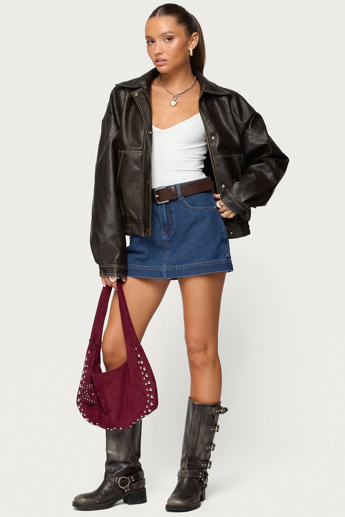 Jaxson Oversized Faux Leather Bomber Jacket - Image 2