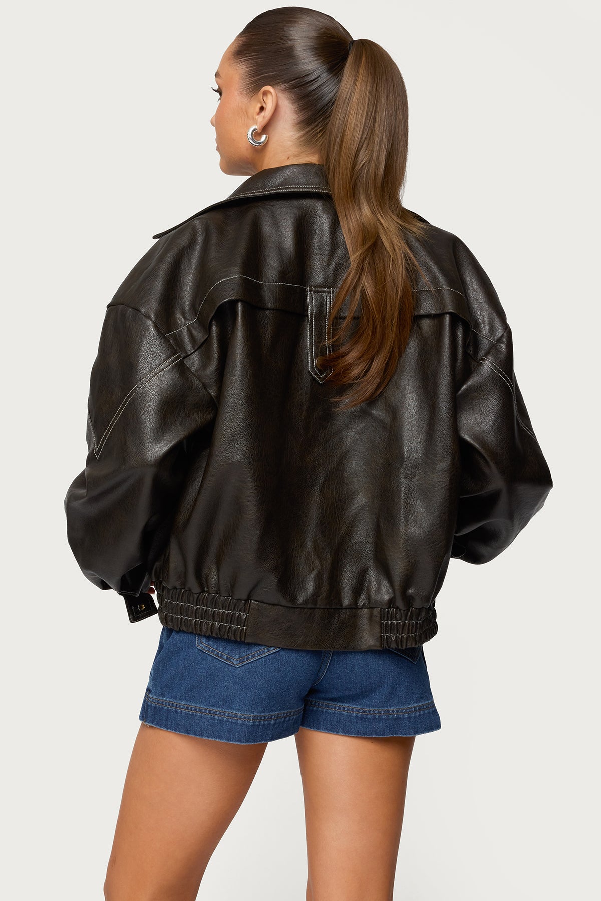 Jaxson Oversized Faux Leather Bomber Jacket - Image 5