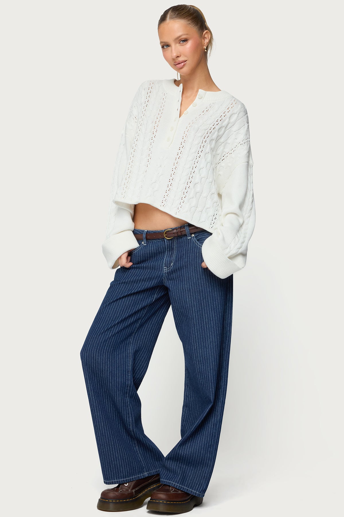 Petite Pinstripe Low Rise Baggy Jeans - Image 4