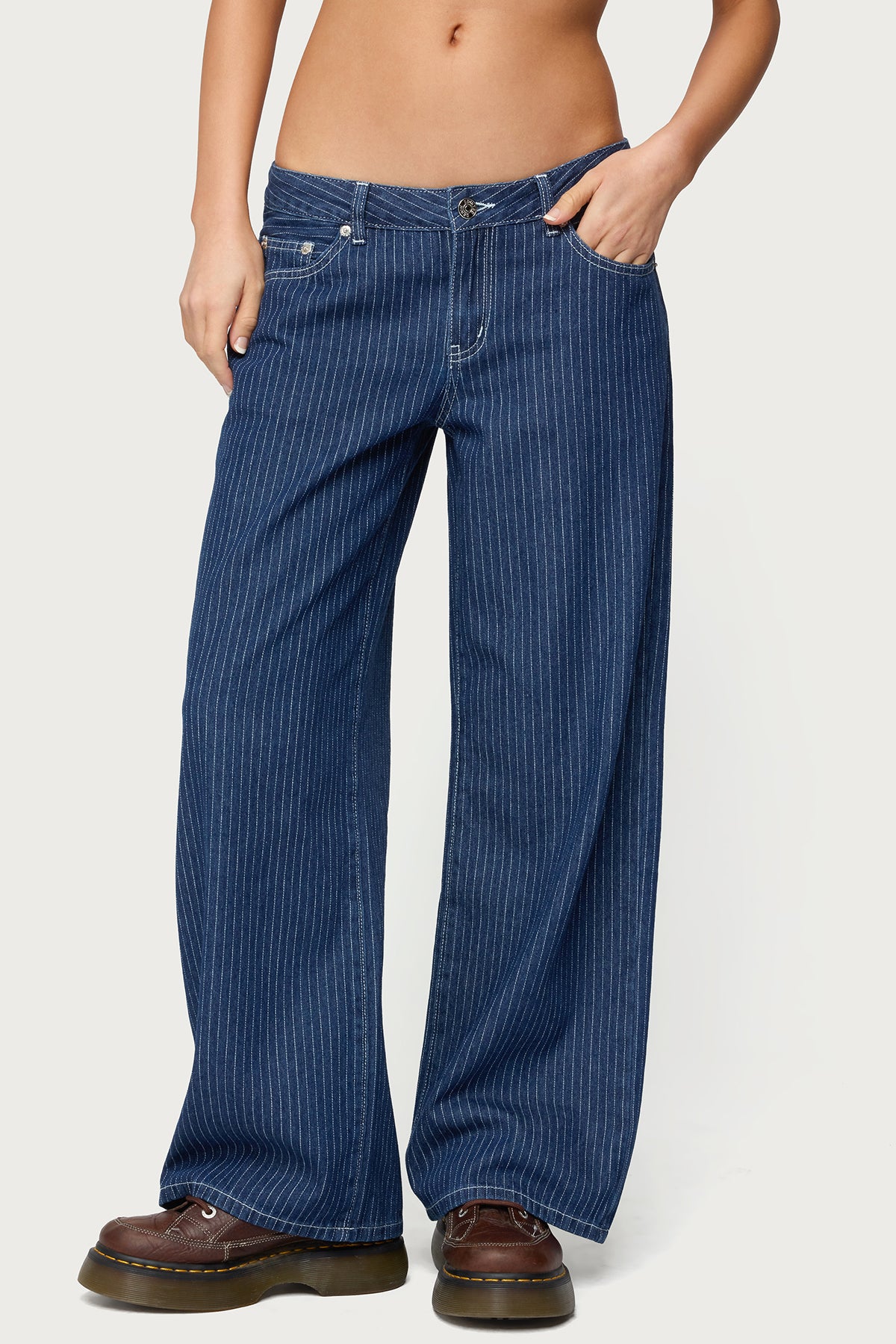 Petite Pinstripe Low Rise Baggy Jeans - Image 2