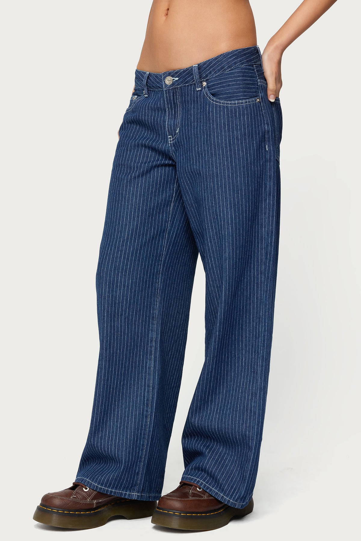 Petite Pinstripe Low Rise Baggy Jeans - Image 3