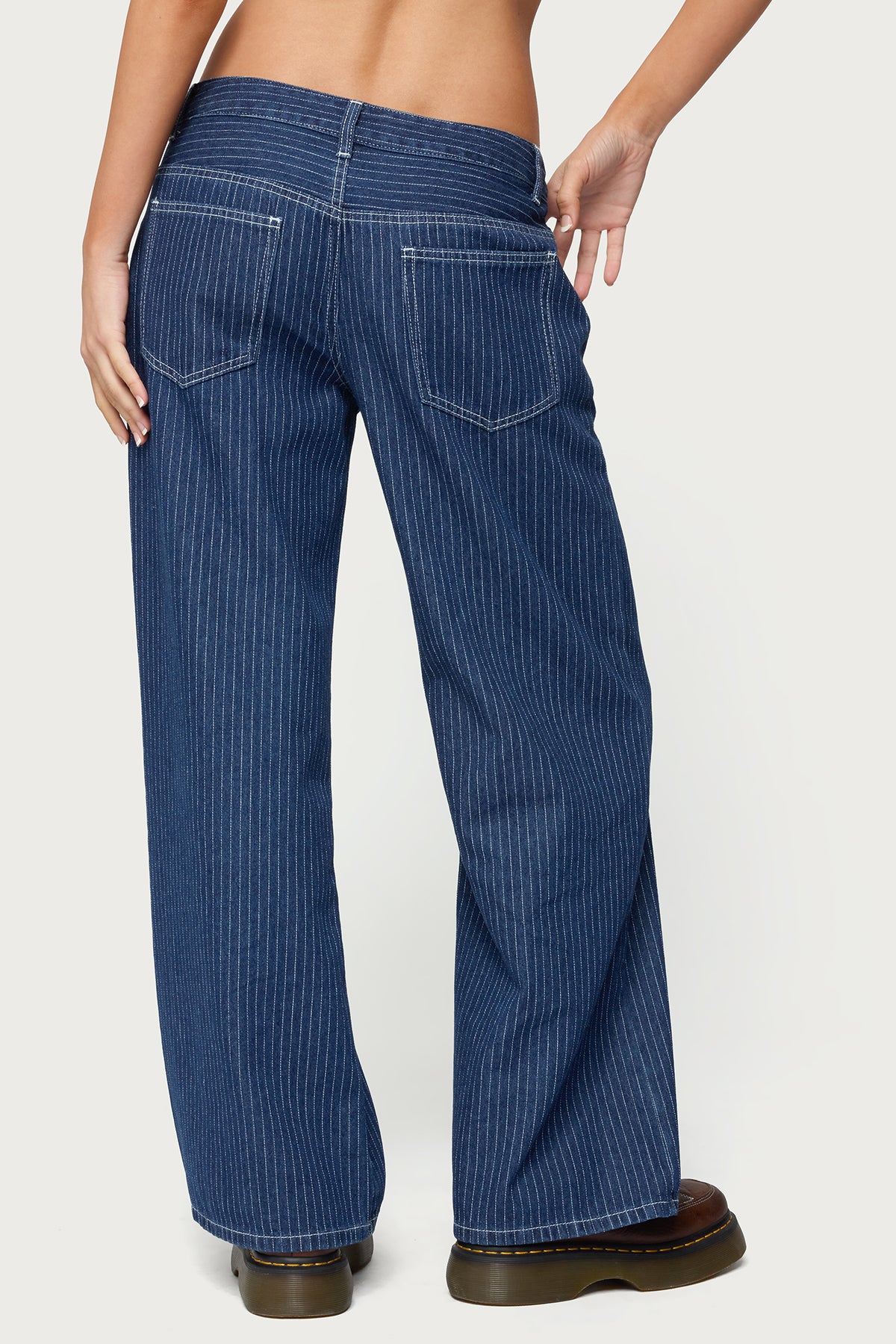 Petite Pinstripe Low Rise Baggy Jeans - Image 5