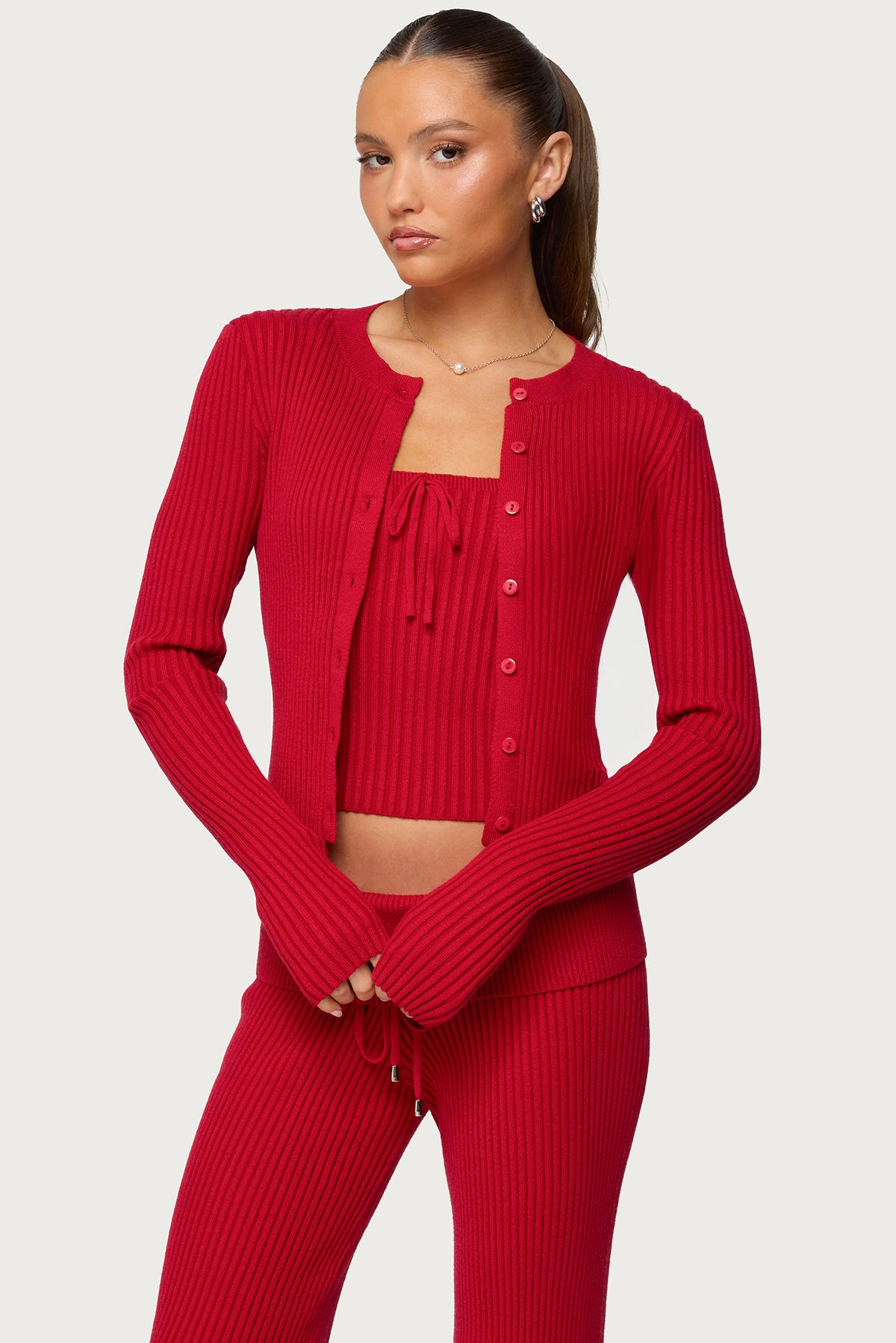 Adannah Ribbed Knit Button Up Cardigan - Image 2