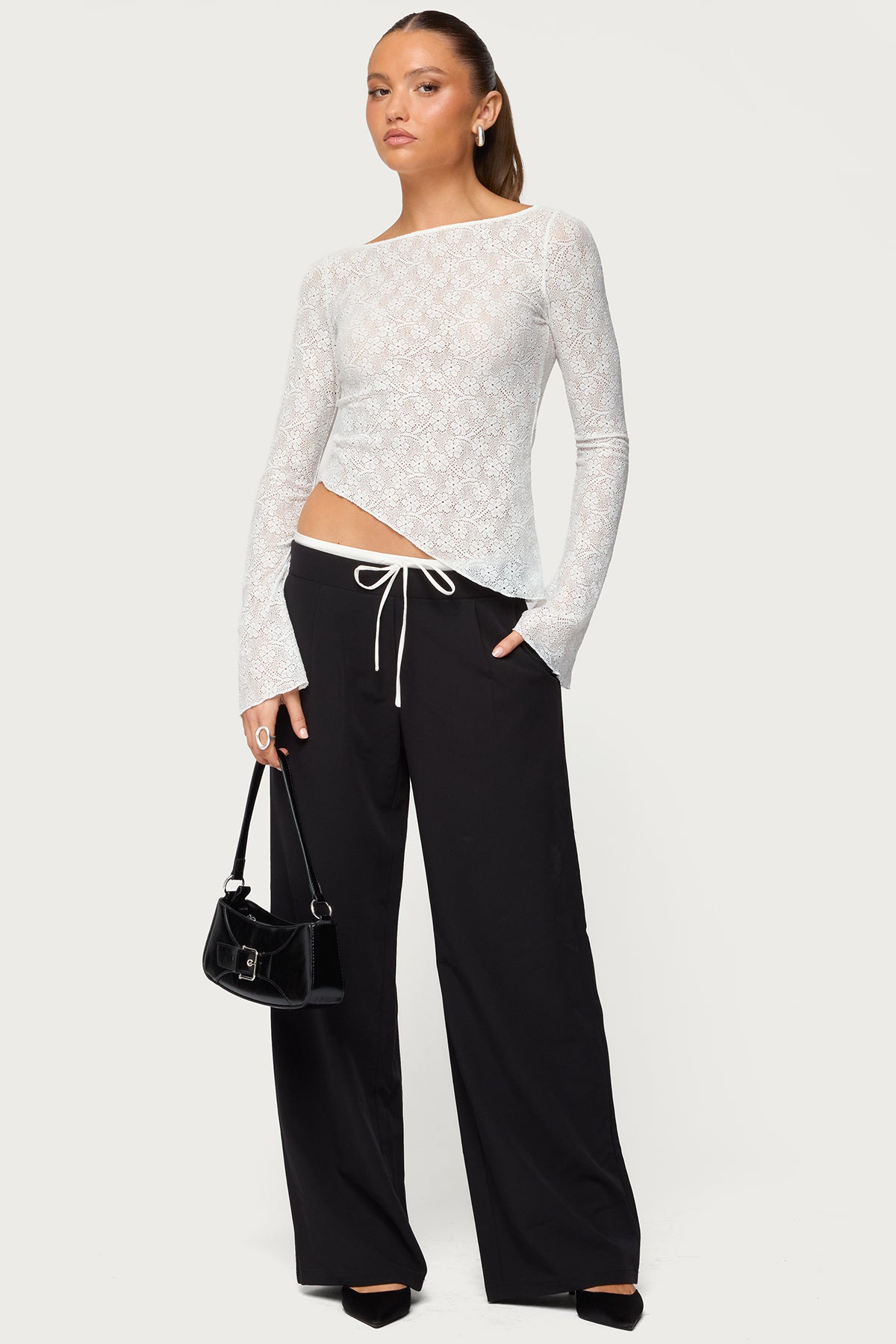 Mare Asymmetric Gem Sheer Lace Top - Image 2