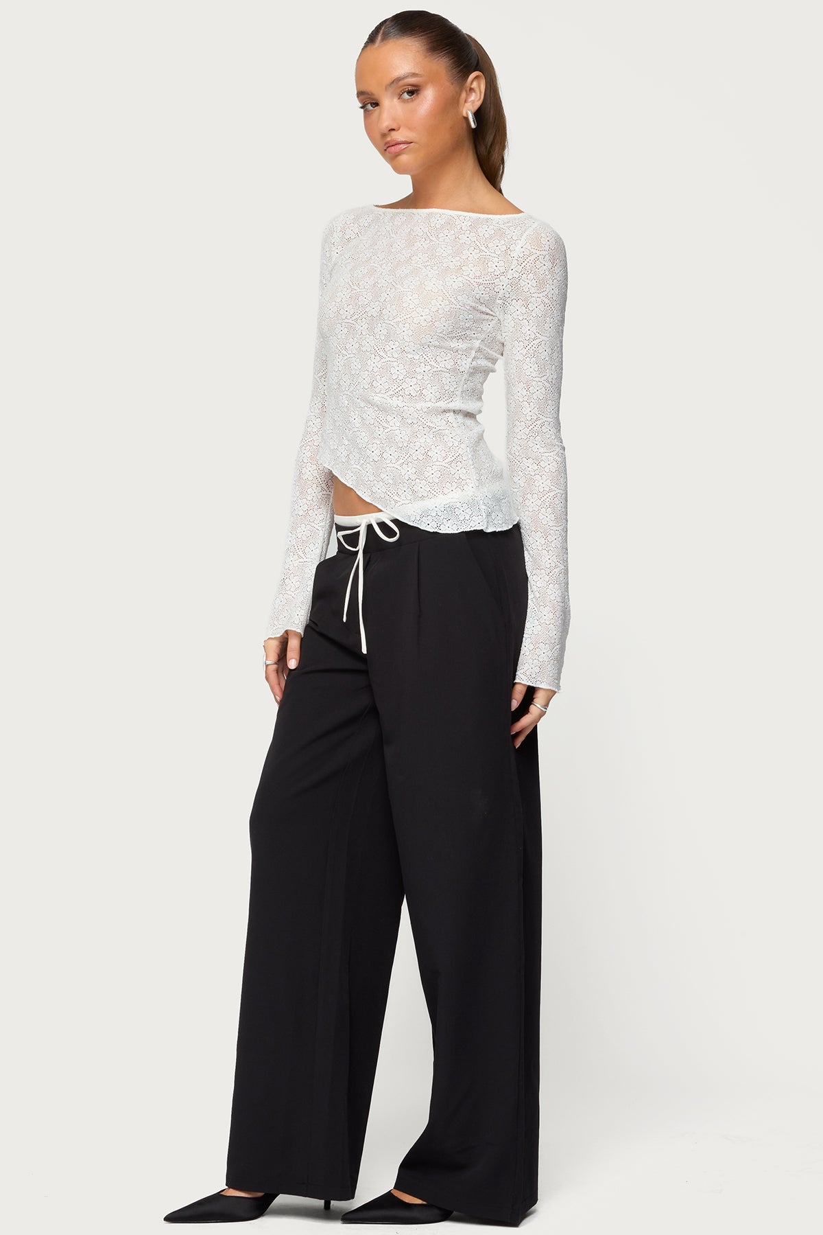 Mare Asymmetric Gem Sheer Lace Top - Image 4