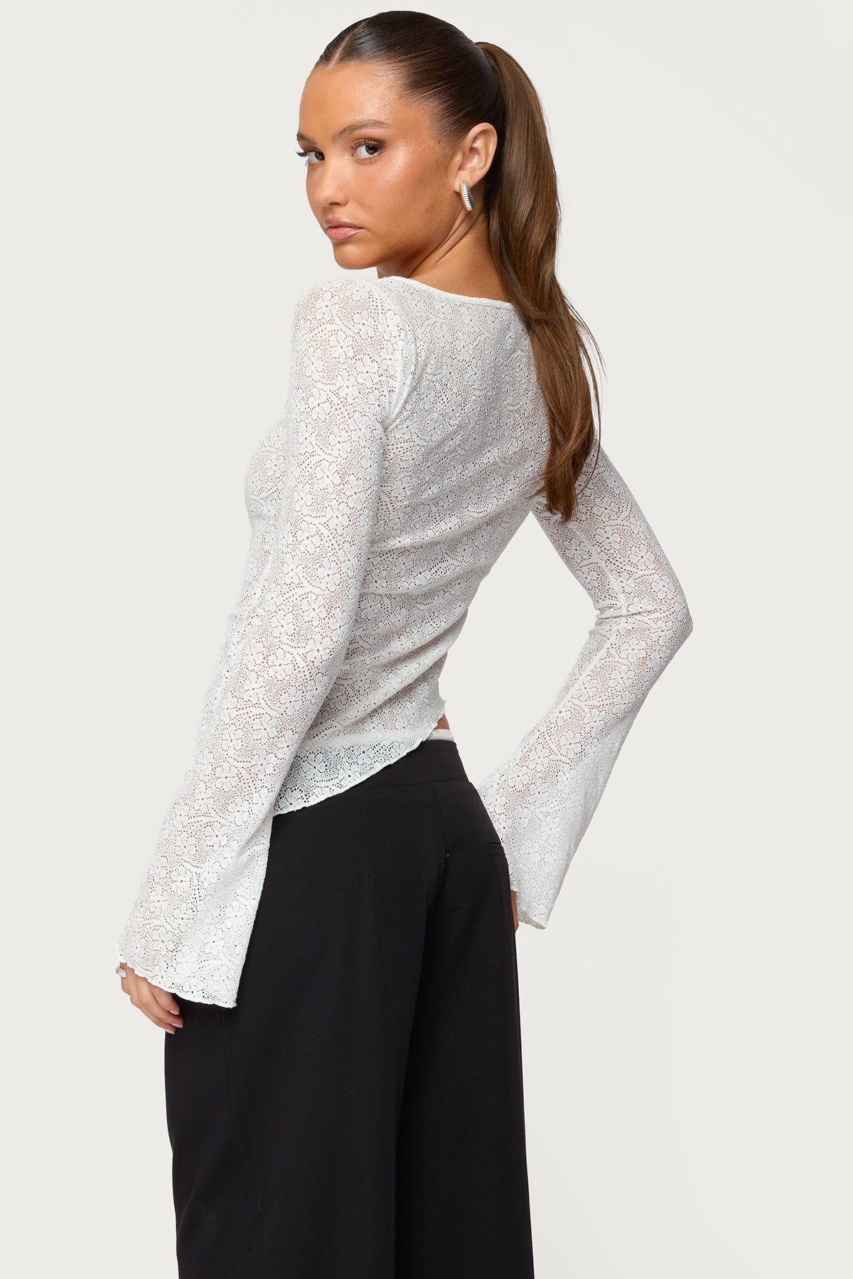 Mare Asymmetric Gem Sheer Lace Top - Image 5