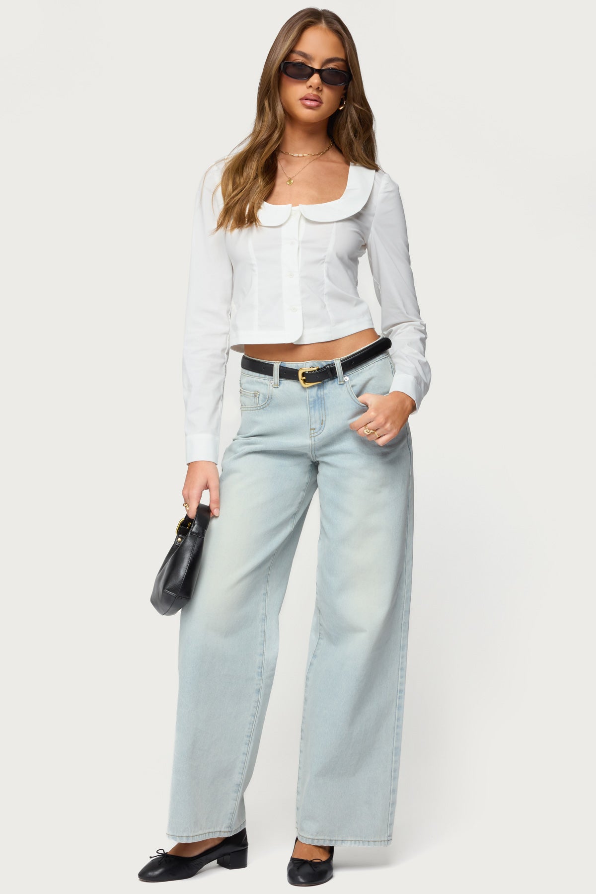 Scoop Neck Tailored Button Up Shirt - Image 2