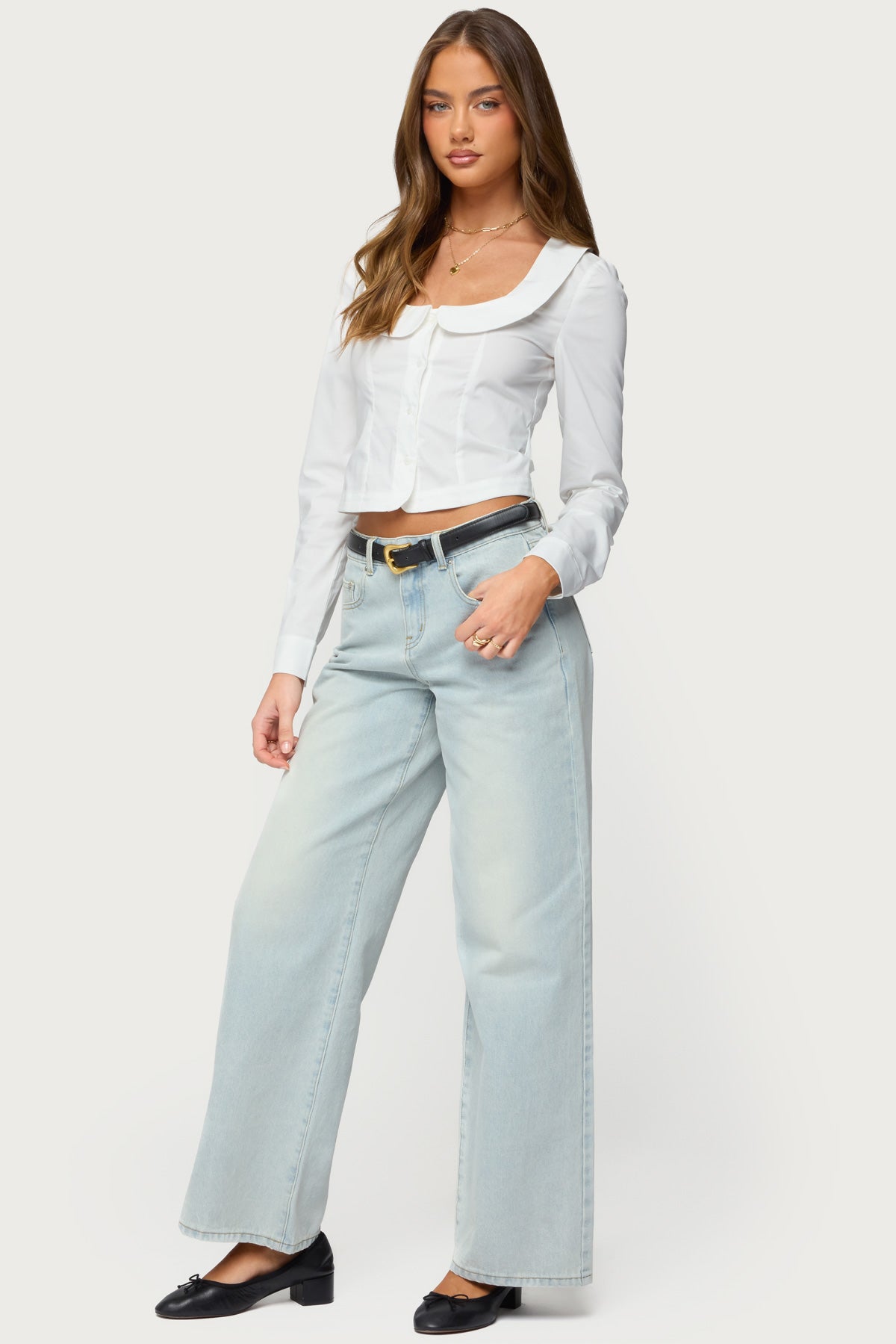 Scoop Neck Tailored Button Up Shirt - Image 4
