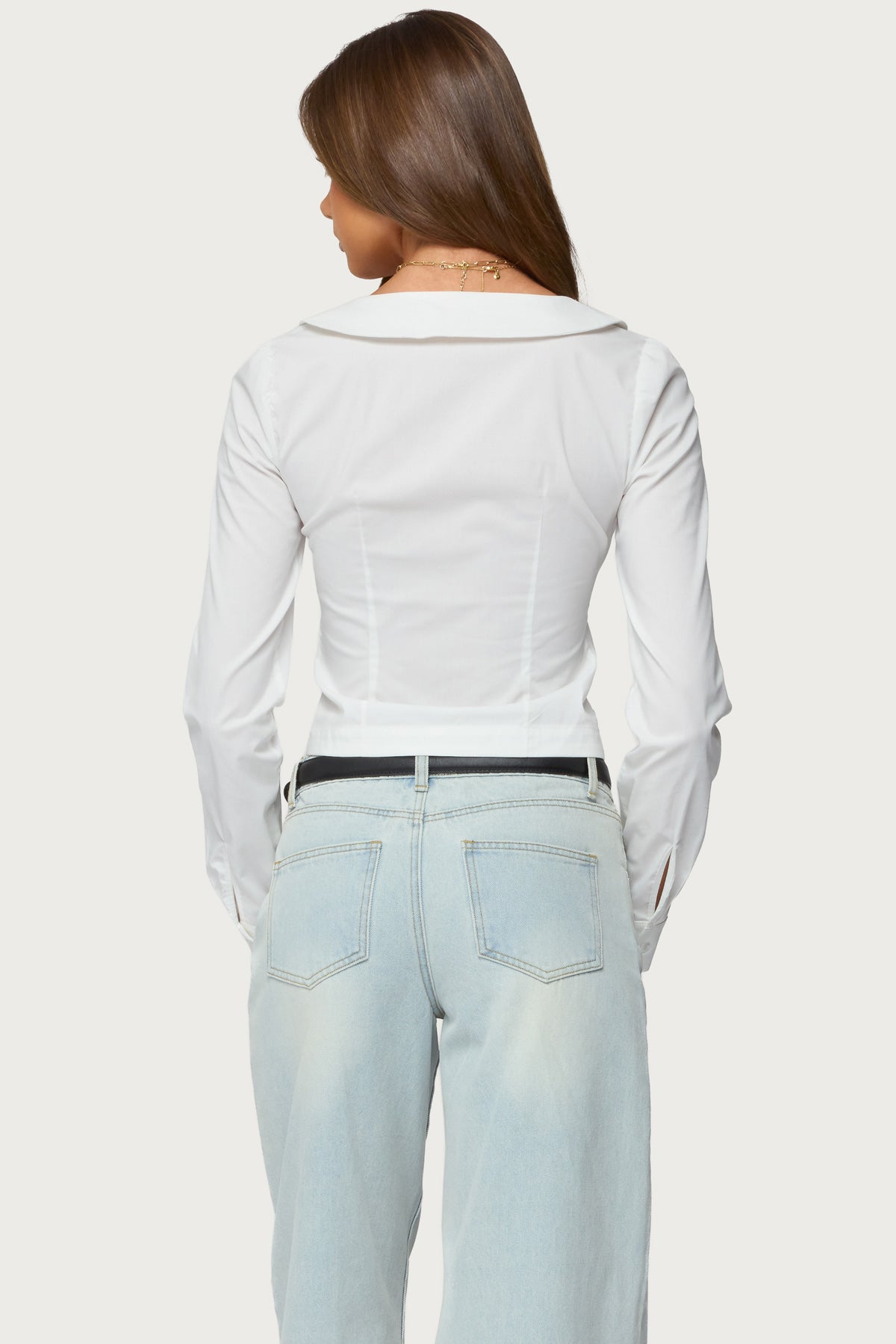 Scoop Neck Tailored Button Up Shirt - Image 5