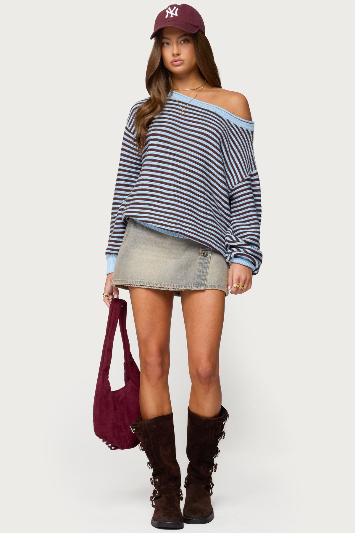 Averi Striped Oversized Off Shoulder Sweater - Image 2