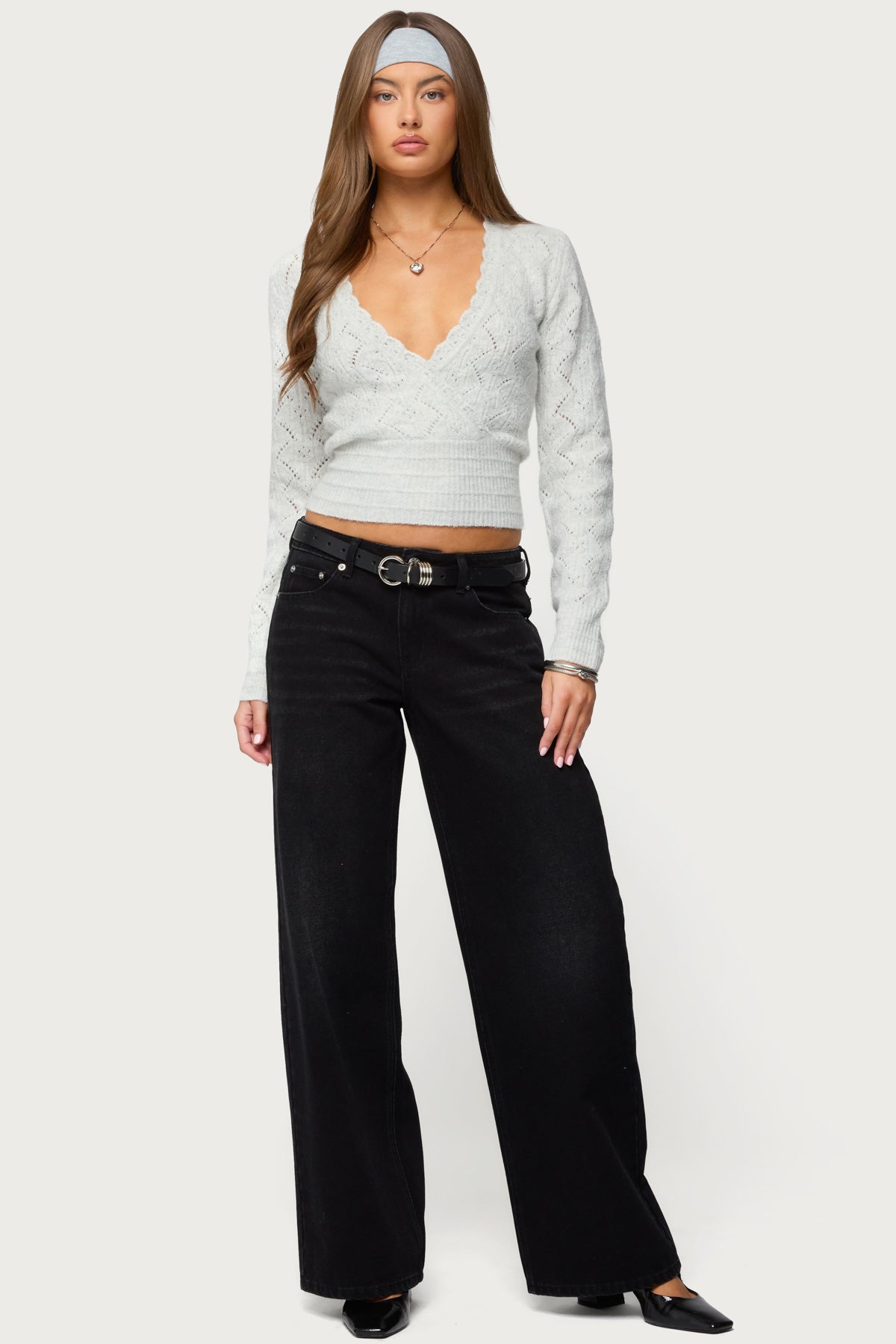Janine Pointelle Knit V Neck Top - Image 5