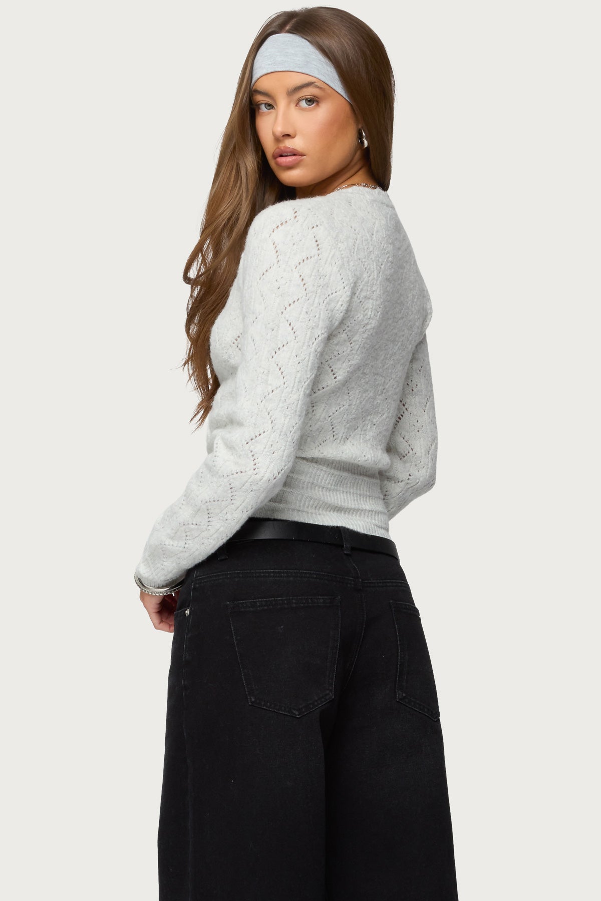 Janine Pointelle Knit V Neck Top - Image 4