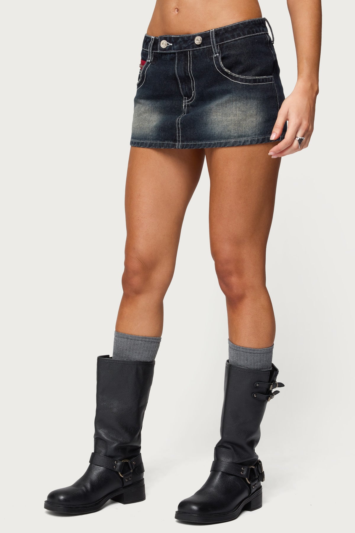 Jakari Contrast Stitch Denim Mini Skort - Image 3