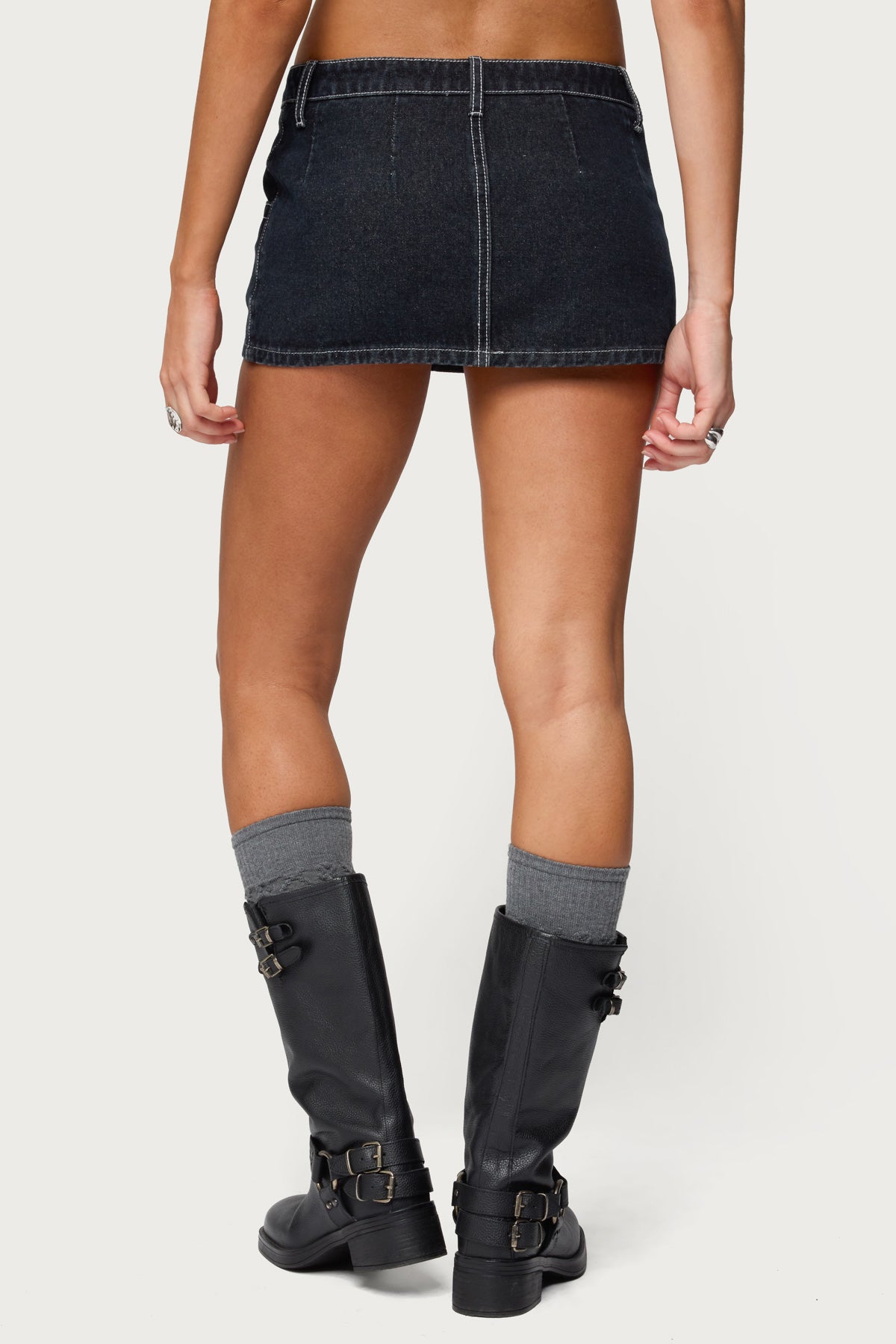 Jakari Contrast Stitch Denim Mini Skort - Image 4