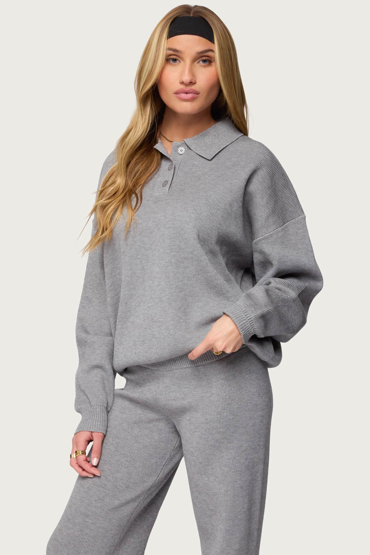 Lorie Oversized Knit Polo Sweater - Image 3