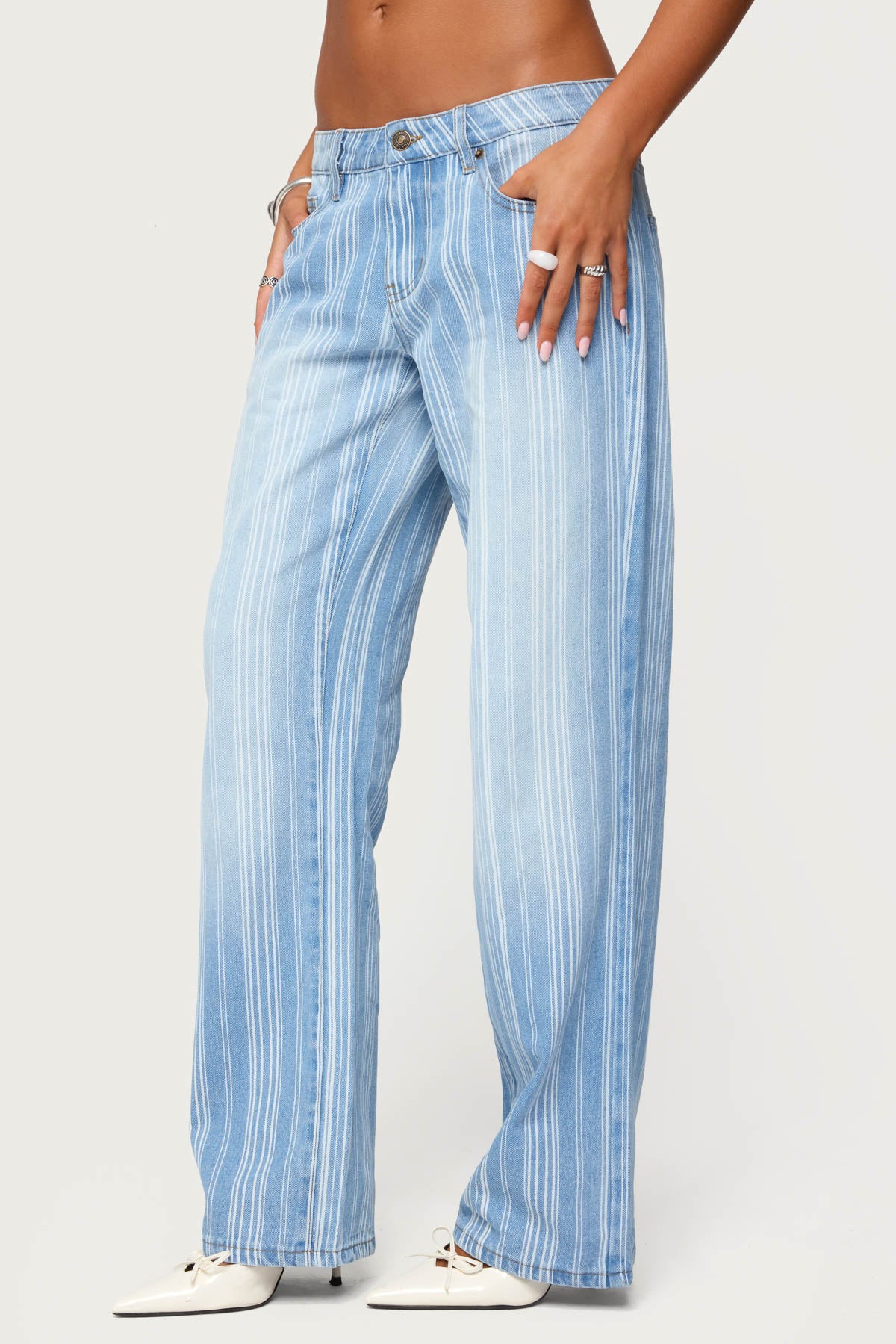 Tera Striped Low Rise Straight Leg Jeans - Image 4