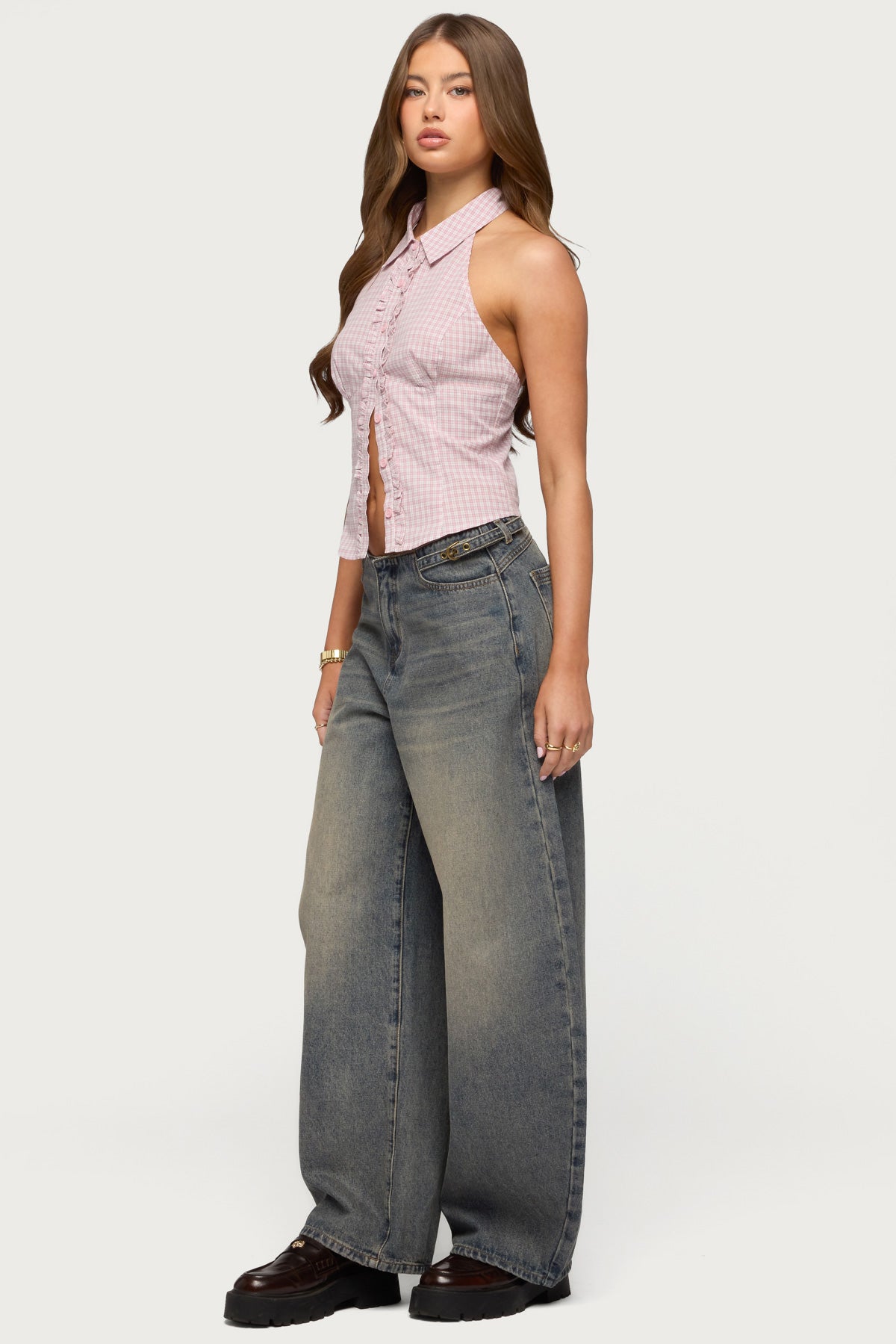 Side Belt Low Rise Barrel Jeans - Image 3