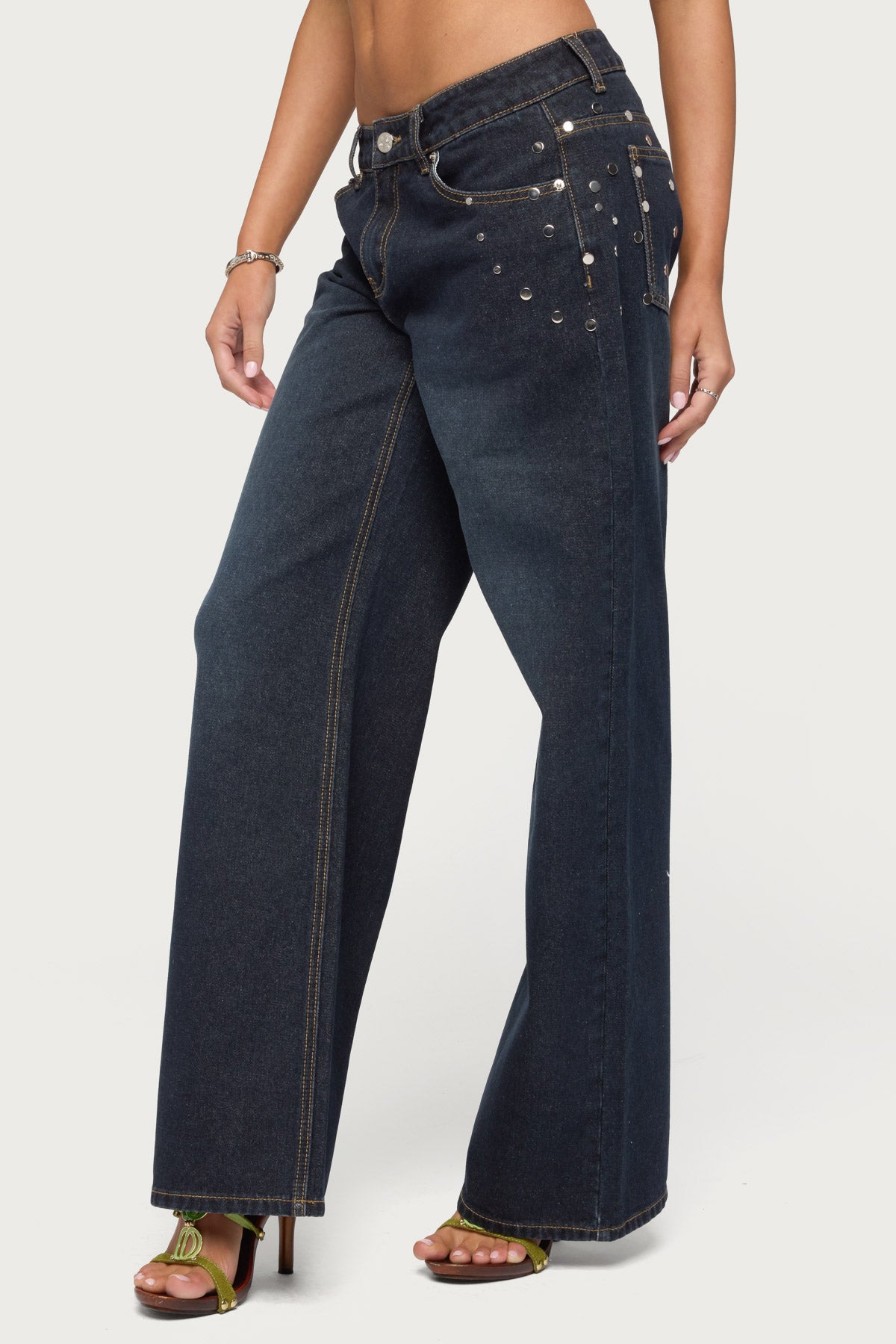 Spiral Studded Low Rise Baggy Jeans - Image 3