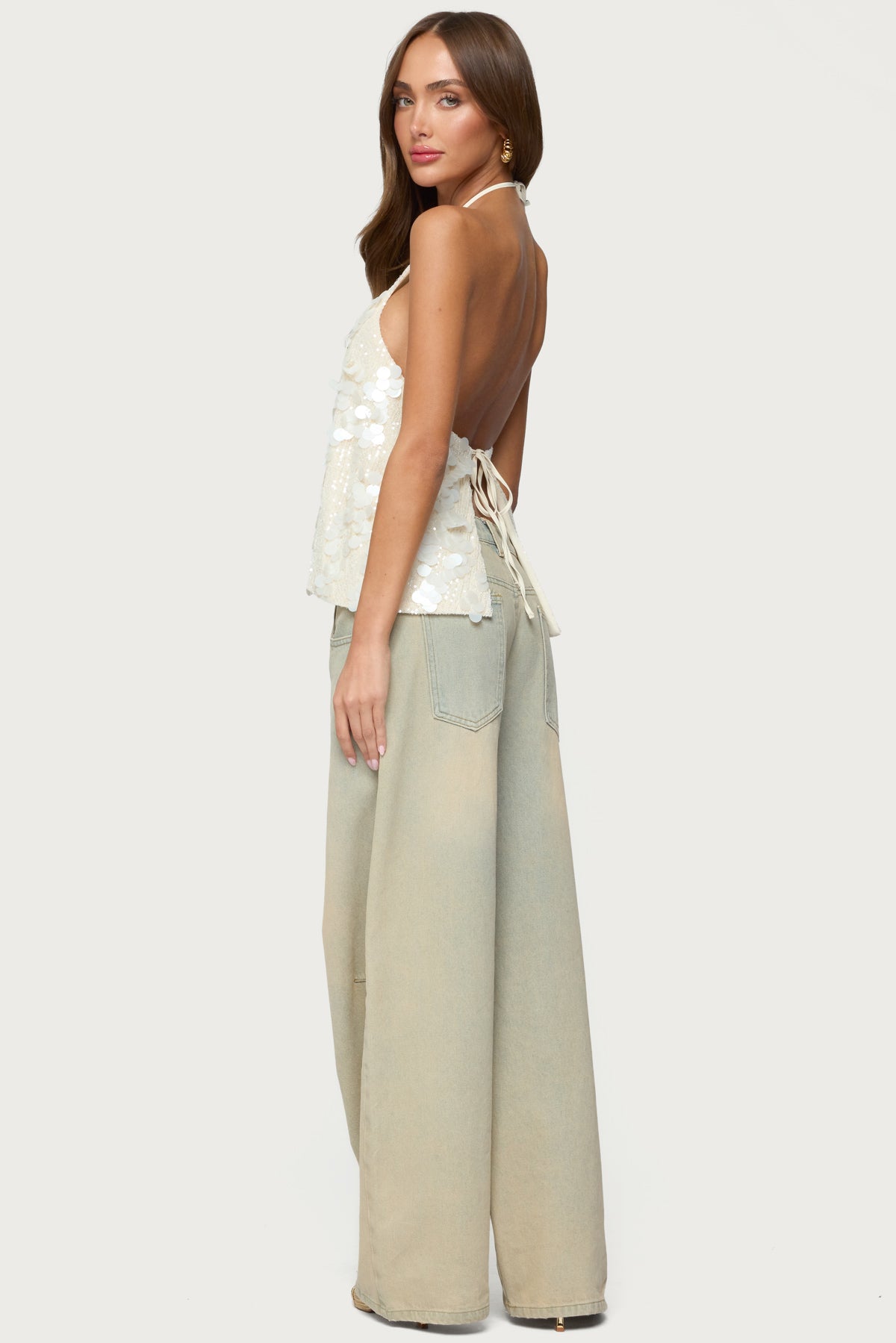 Ellorie Backless Sequin Halter Top - Image 2