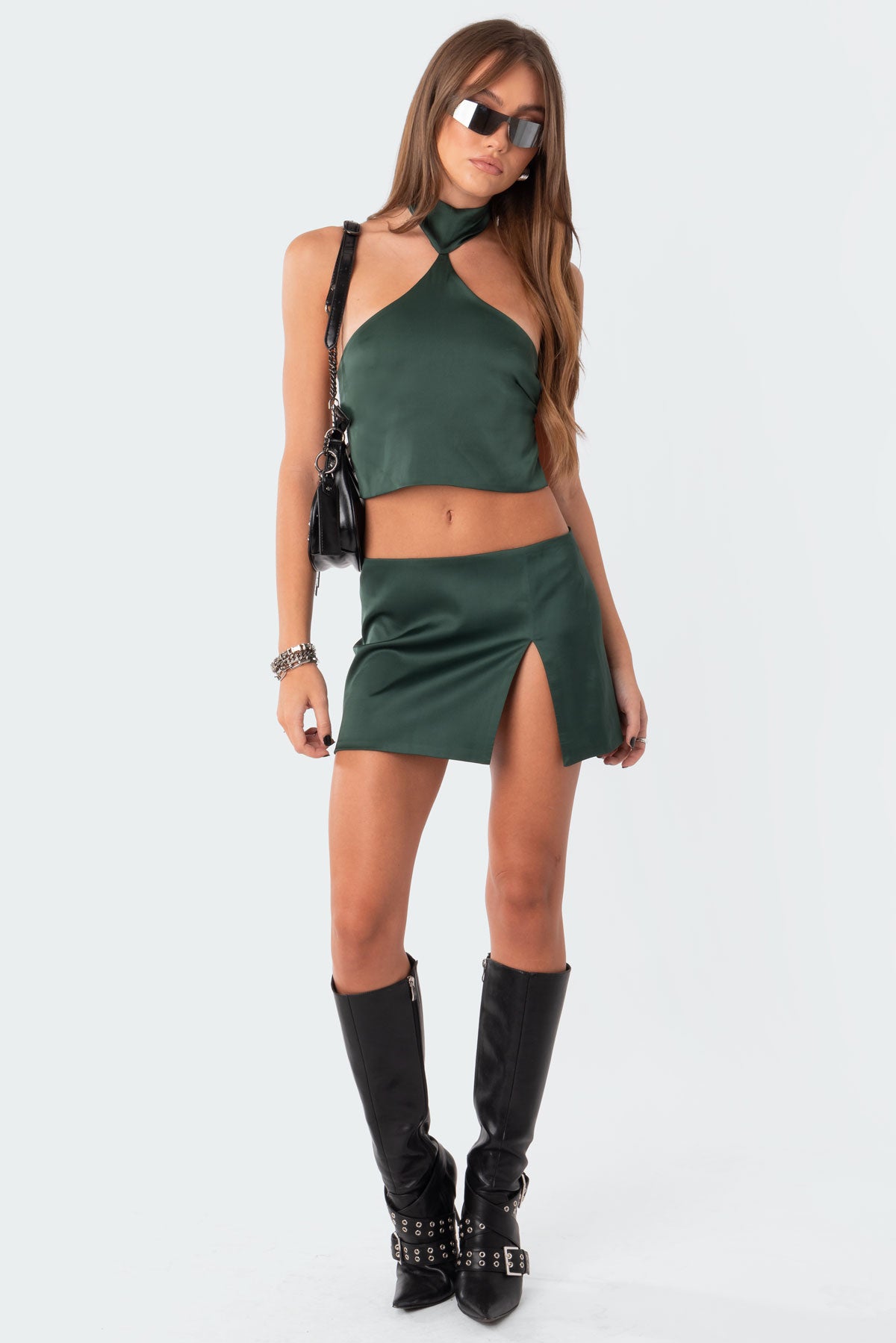 Daina Satin Effect Slit Mini Skirt - Image 5