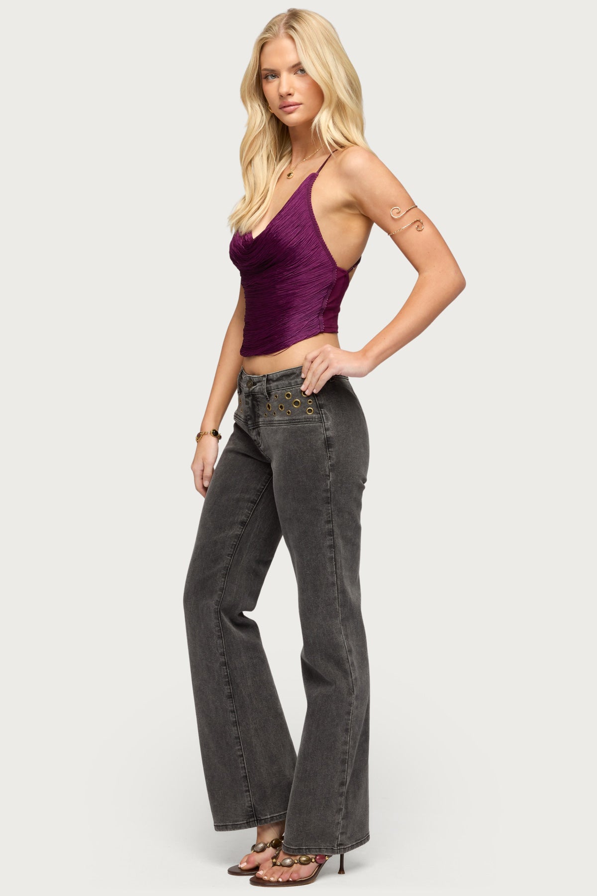 Grommet Mid Rise Straight Leg Jeans - Image 5