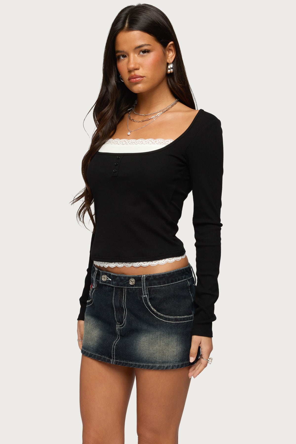 Joana Layered Lacey Henley Top - Image 3