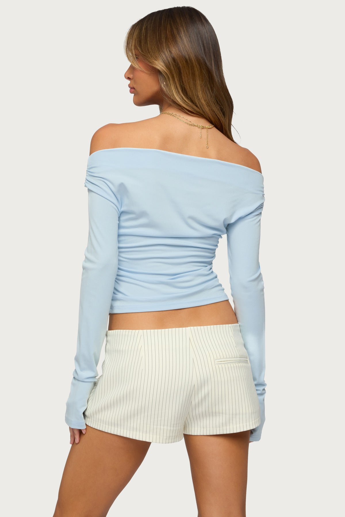 Milane Ruched Off Shoulder Ribbed Top - Image 5