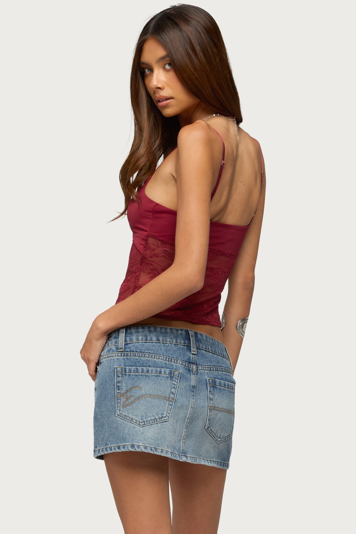 Damarie Cutout Ruched Sheer Lace Top - Image 4