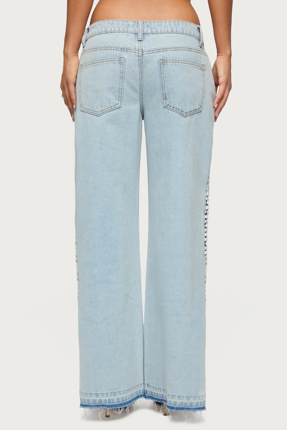 Crochet Panel Low Rise Wide Leg Jeans - Image 5
