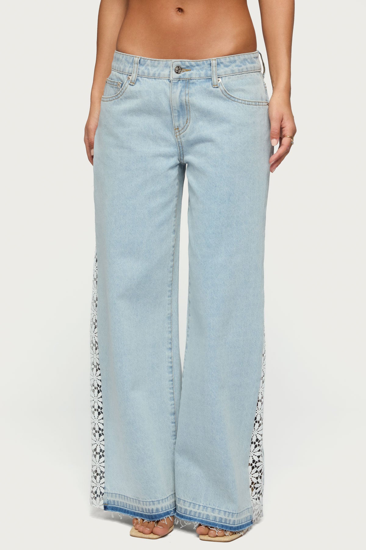 Crochet Panel Low Rise Wide Leg Jeans - Image 3