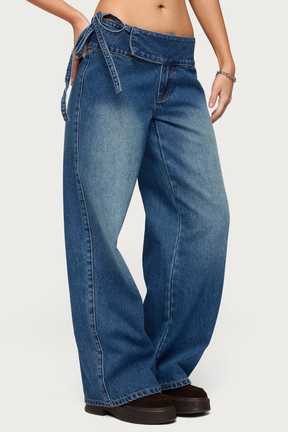 Cleo Tie Waist Low Rise Baggy Jeans - Image 3