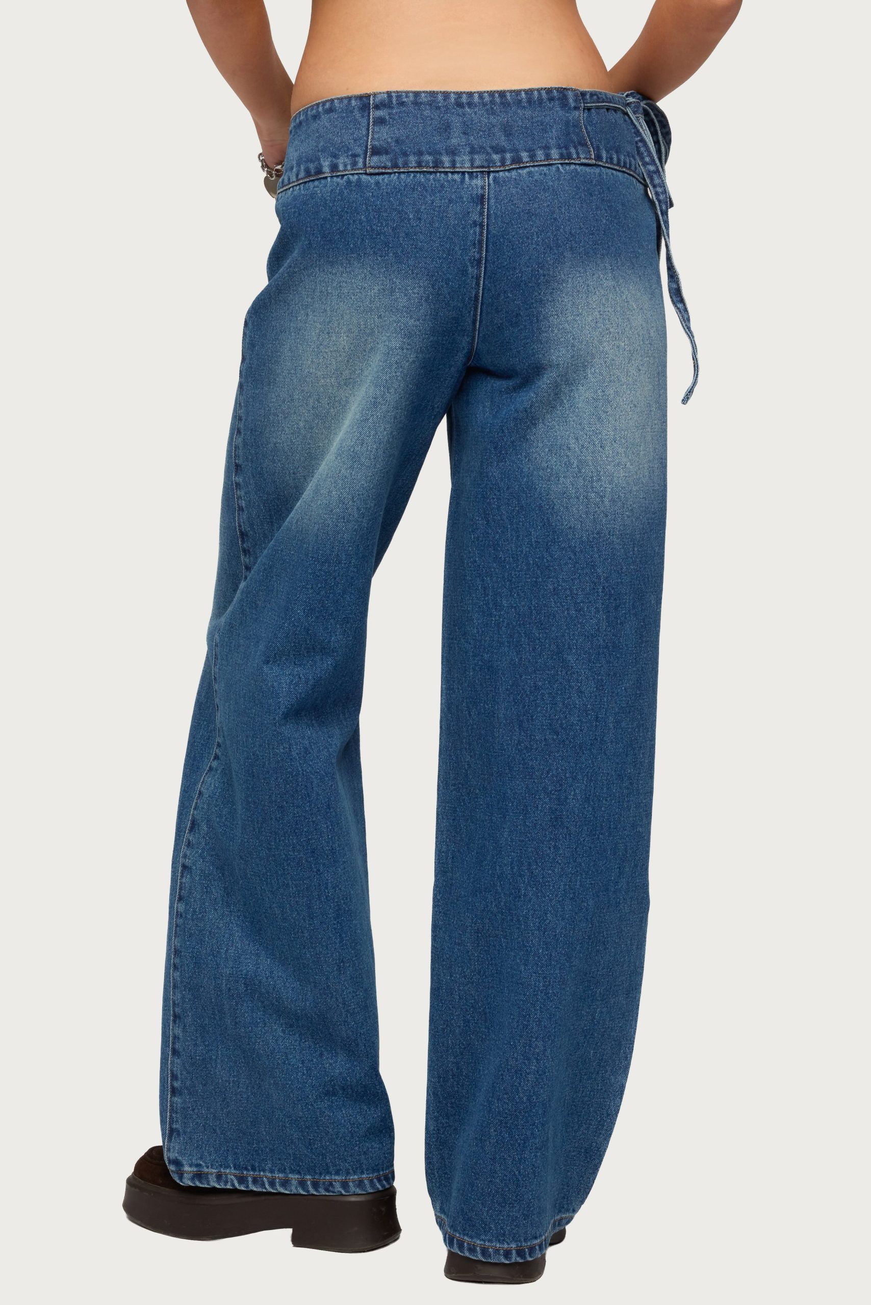 Cleo Tie Waist Low Rise Baggy Jeans - Image 4