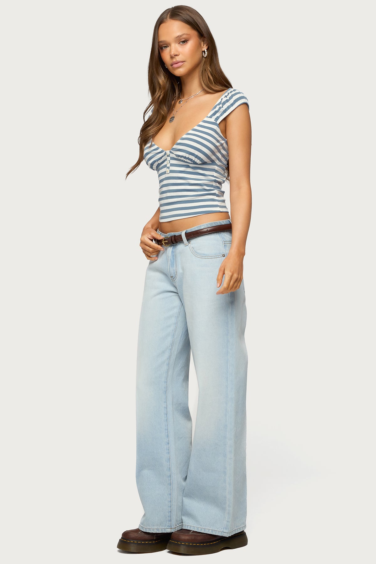 Aina Striped V Neck Henley Top - Image 4