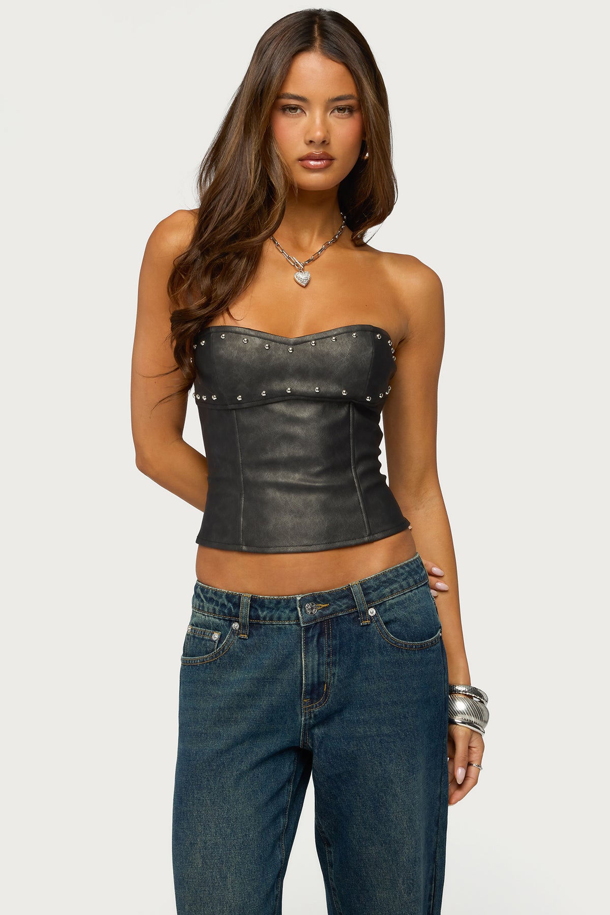 Izara Studded Faux Leather Corset