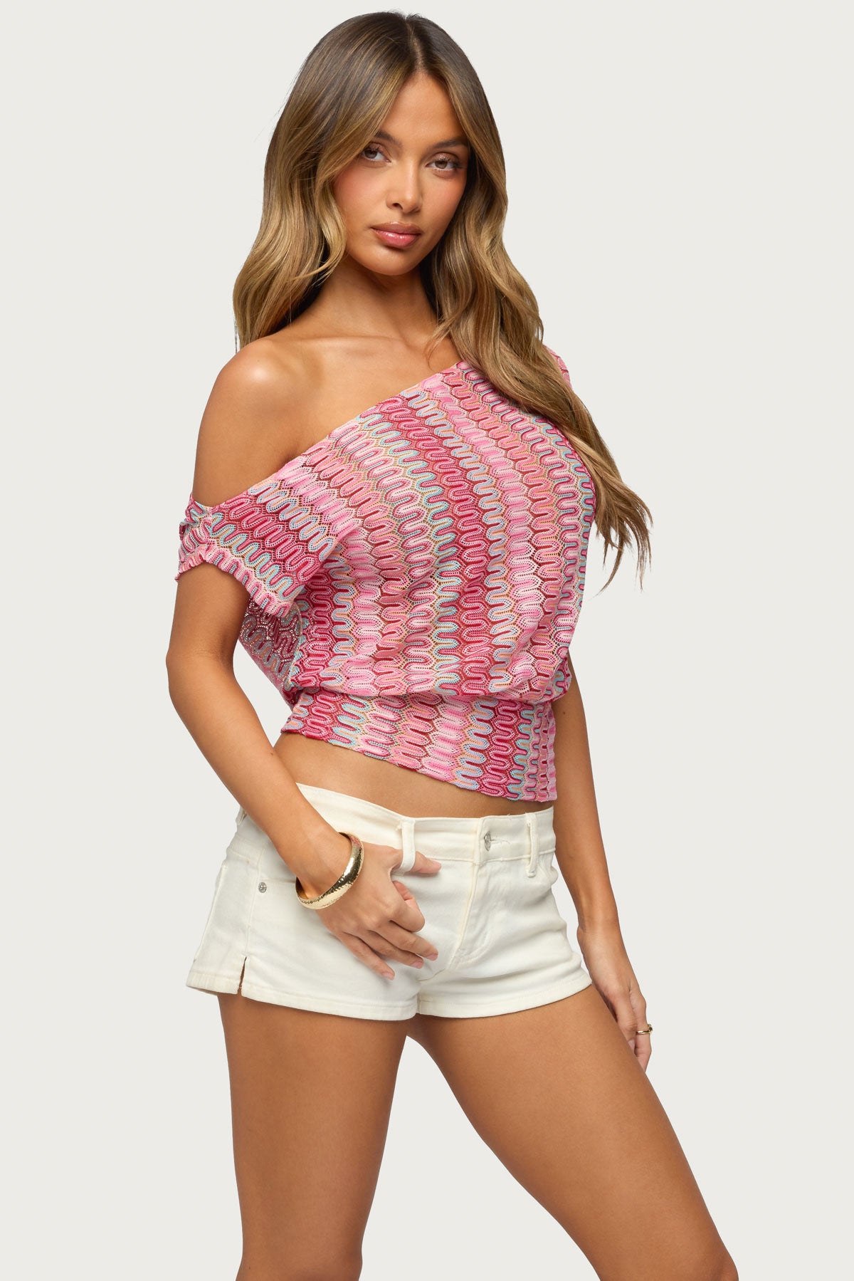Taniya Off Shoulder Zigzag Crochet Top - Image 3