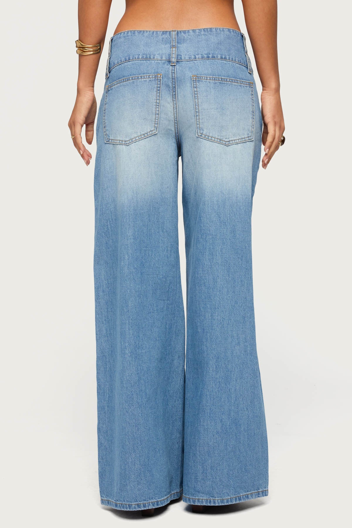 Wide Waistband Low Rise Baggy Jeans - Image 4